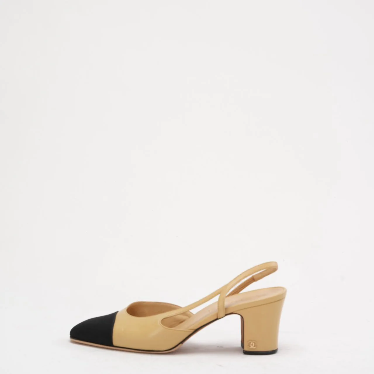 Chanel Black / Beige Cap Toe Slingback 38C