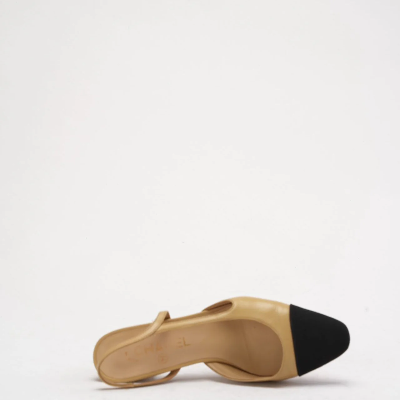 Chanel Black / Beige Cap Toe Slingback 38C