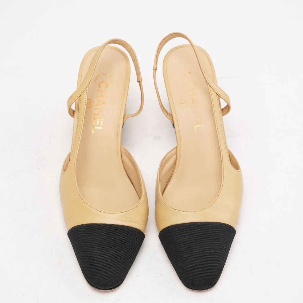 Chanel Black / Beige Cap Toe Slingback 38C