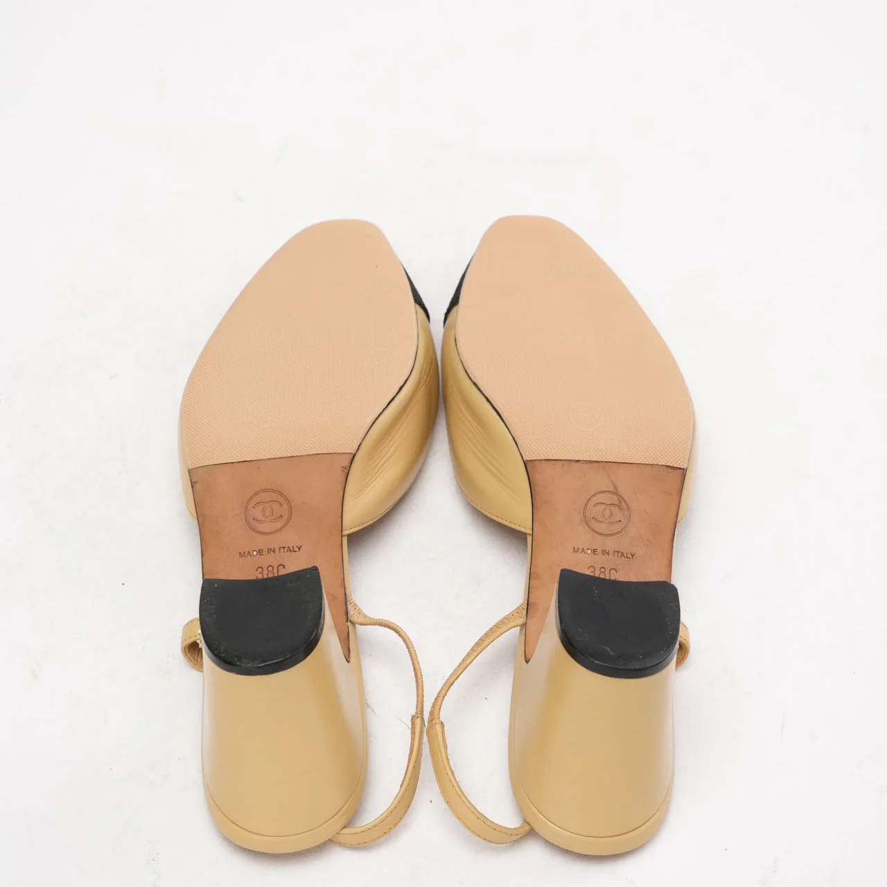 Chanel Black / Beige Cap Toe Slingback 38C