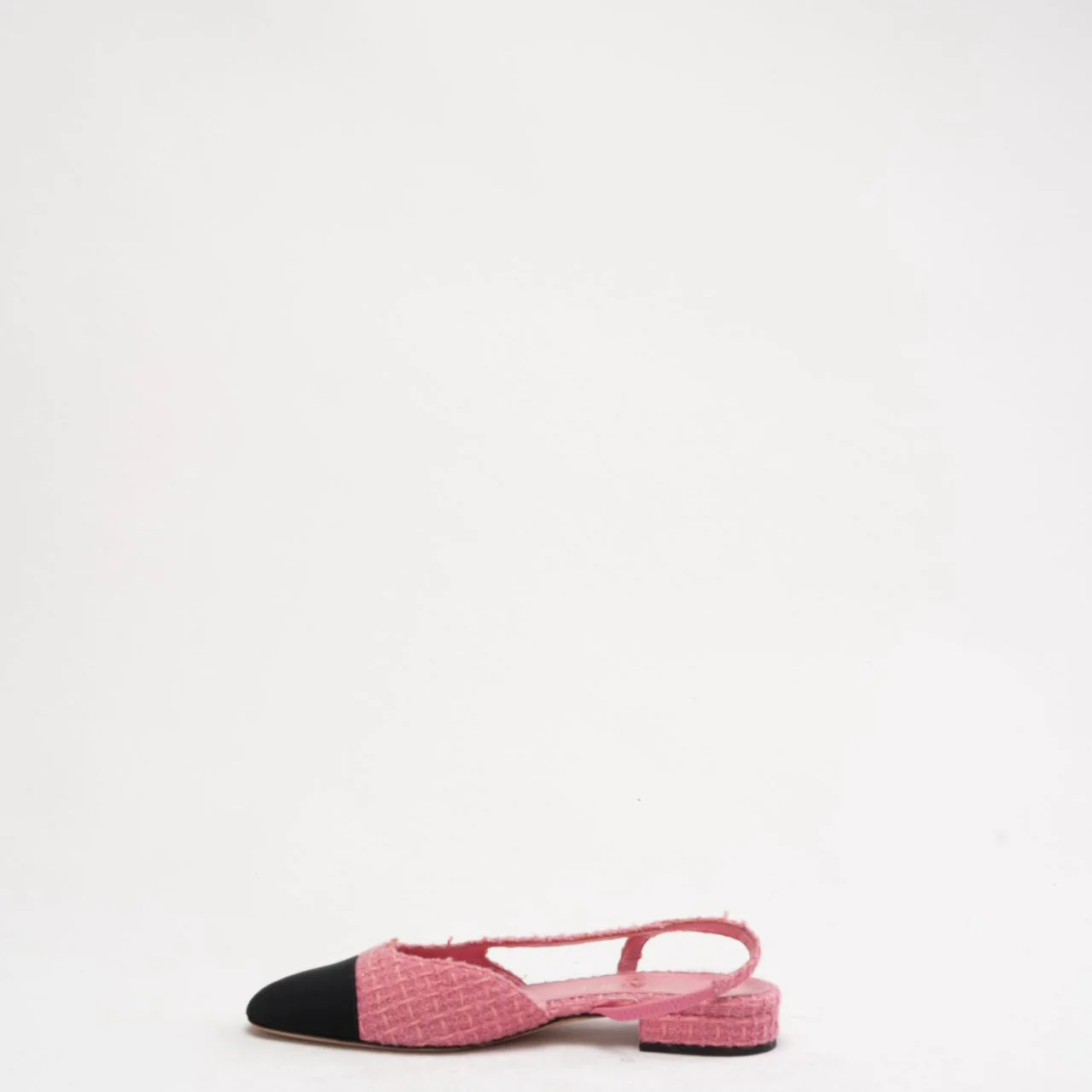 Chanel Pink/Black Tweed Cap Toe CC Slingback Pumps 37