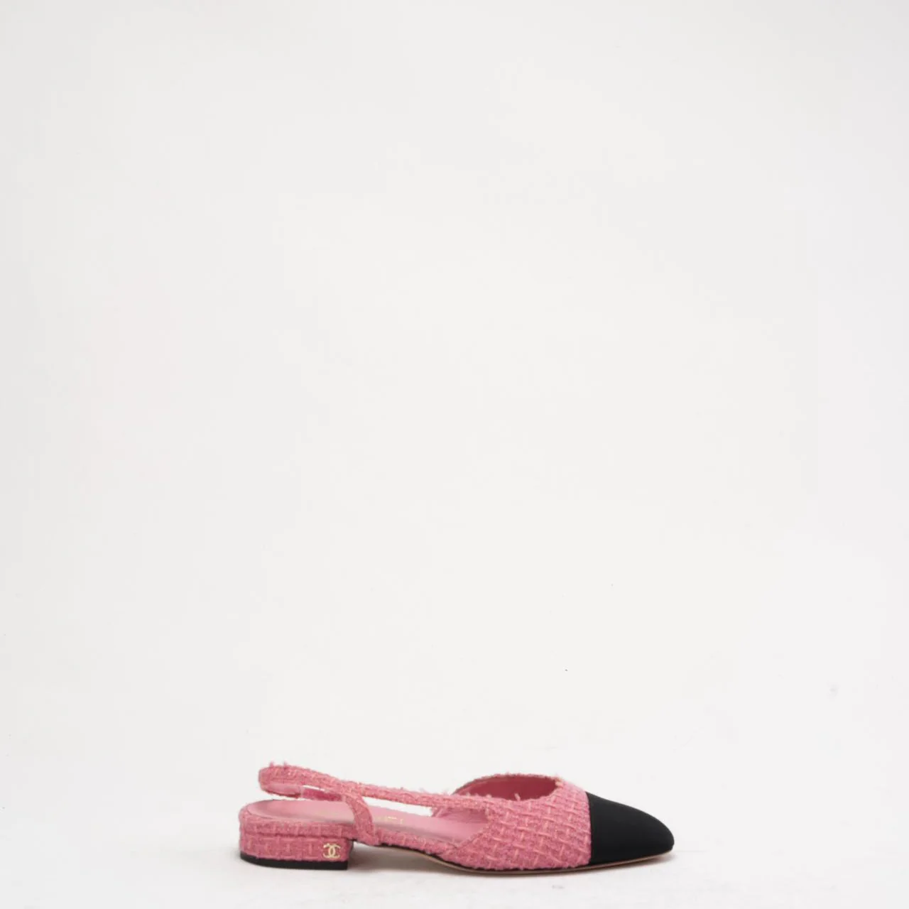 Chanel Pink/Black Tweed Cap Toe CC Slingback Pumps 37