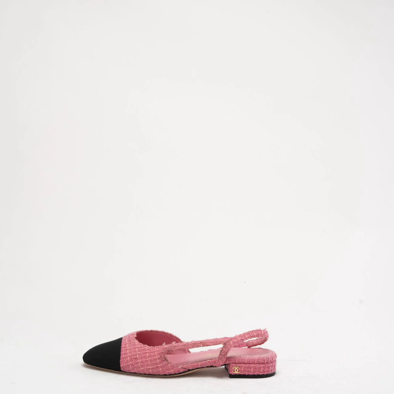 Chanel Pink/Black Tweed Cap Toe CC Slingback Pumps 37