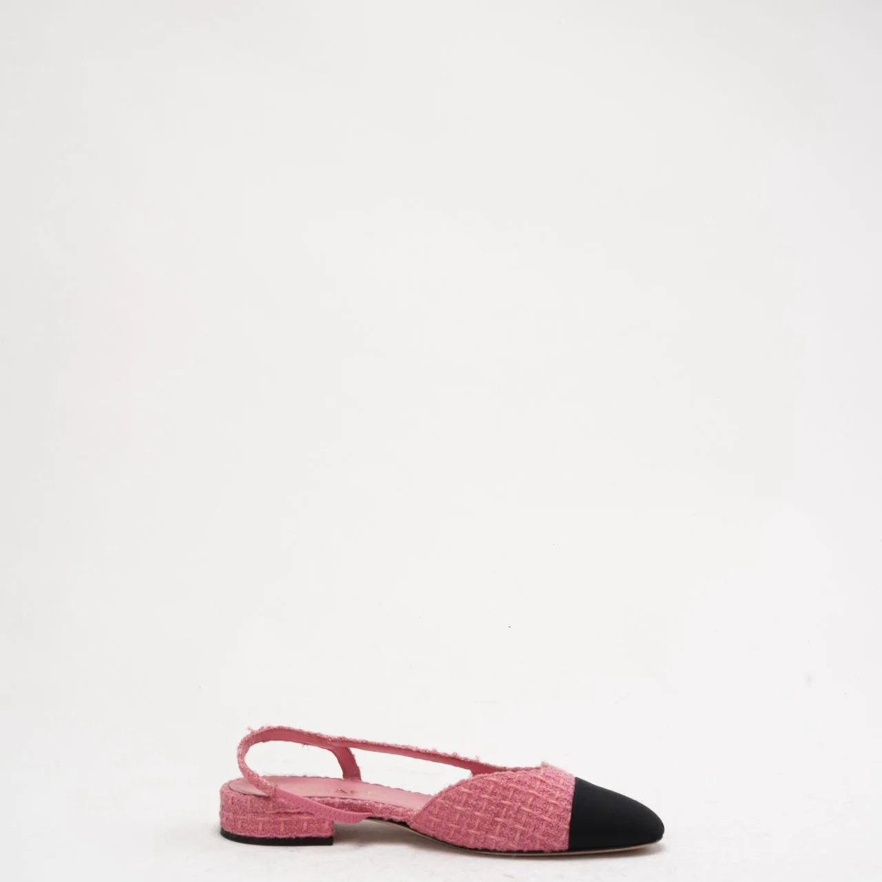 Chanel Pink/Black Tweed Cap Toe CC Slingback Pumps 37