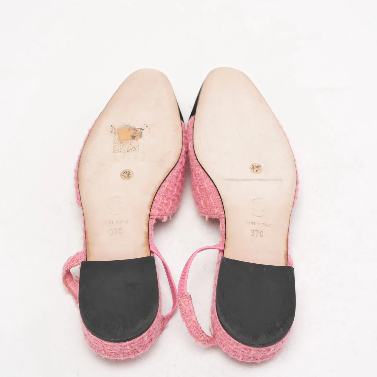 Chanel Pink/Black Tweed Cap Toe CC Slingback Pumps 37
