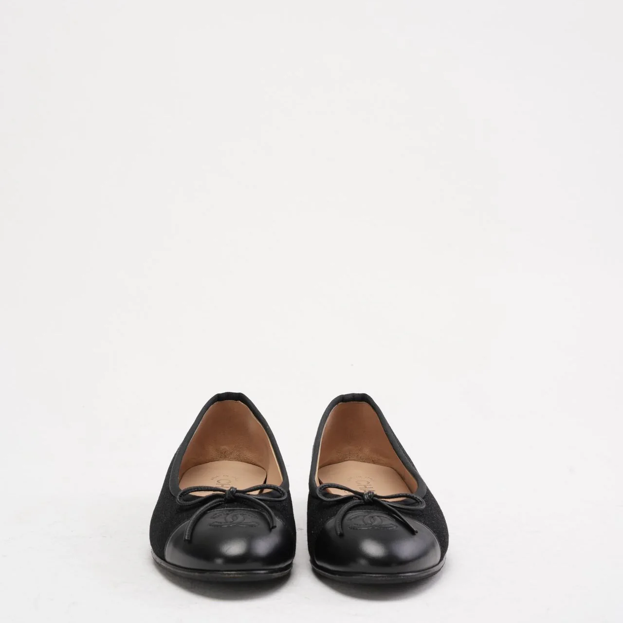 Chanel CC Black Suede and Patent Leather Ballet Flat 38C
