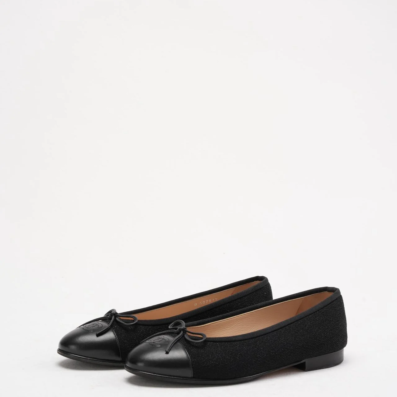 Chanel CC Black Suede and Patent Leather Ballet Flat 38C