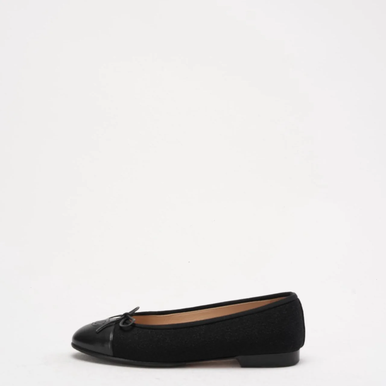 Chanel CC Black Suede and Patent Leather Ballet Flat 38C