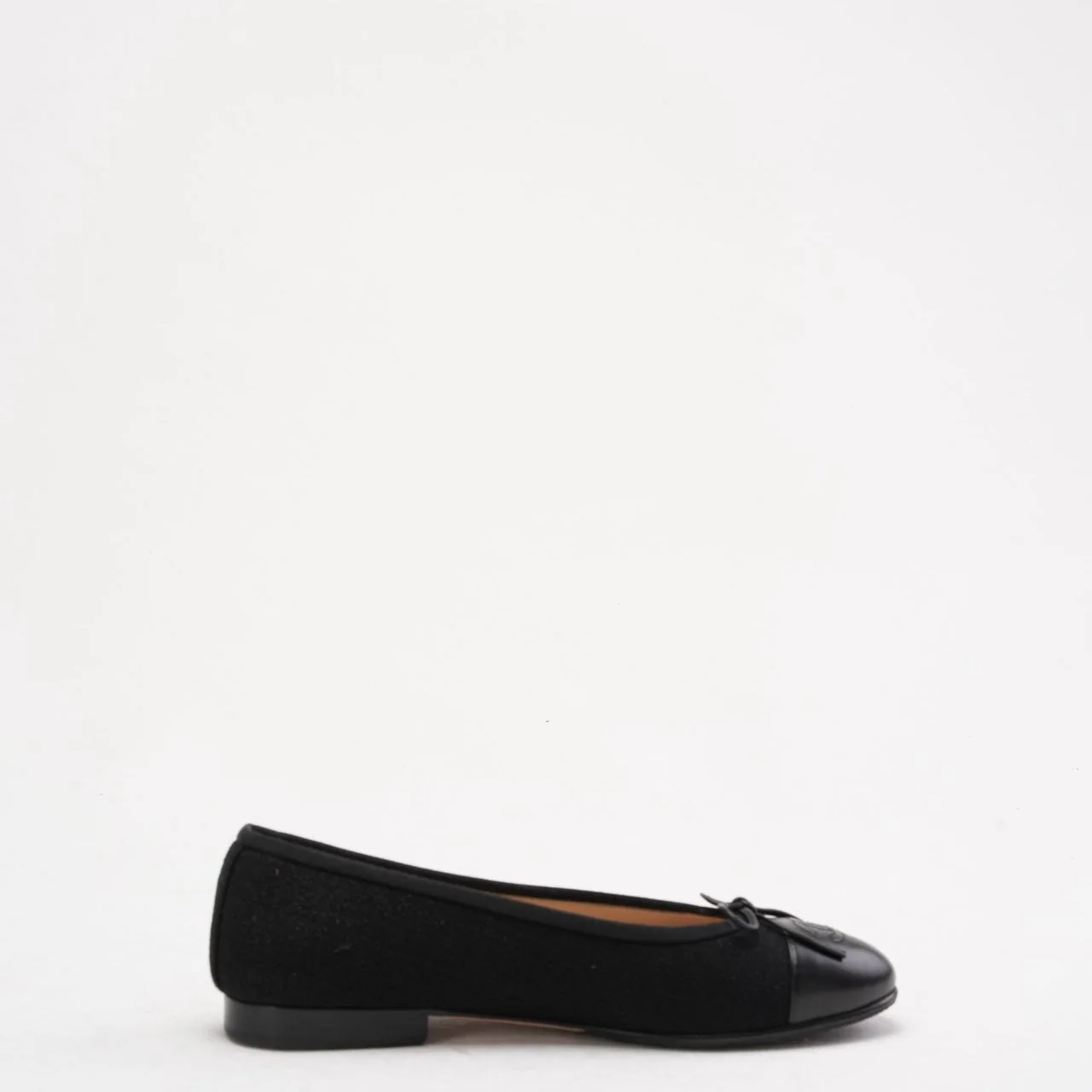 Chanel CC Black Suede and Patent Leather Ballet Flat 38C