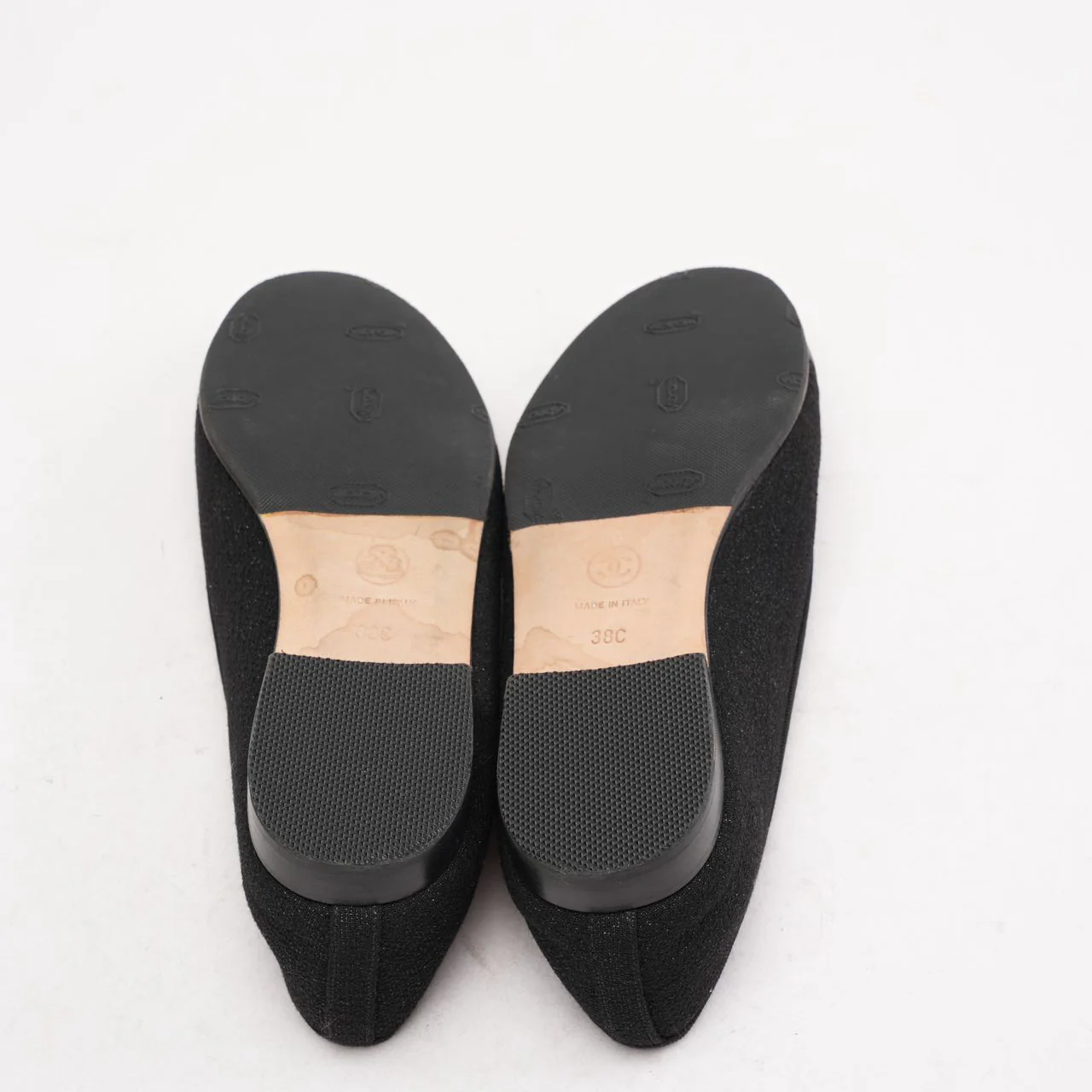 Chanel CC Black Suede and Patent Leather Ballet Flat 38C