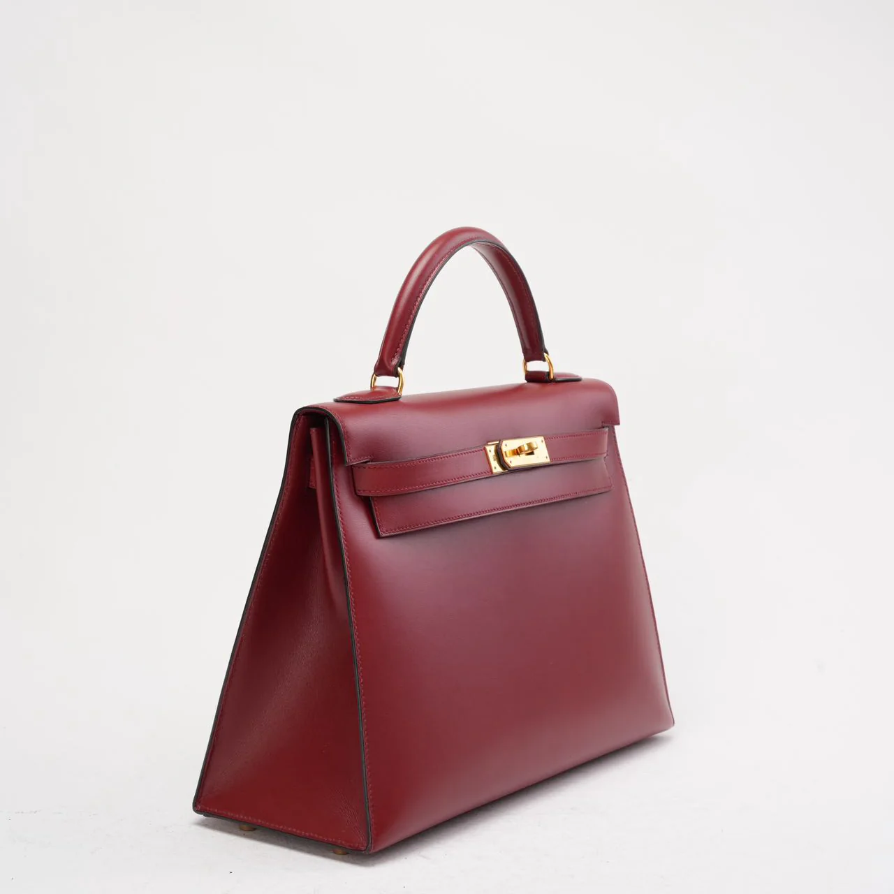 Hermès Vintage Kelly 32 Sellier Box-Leder Burgunder