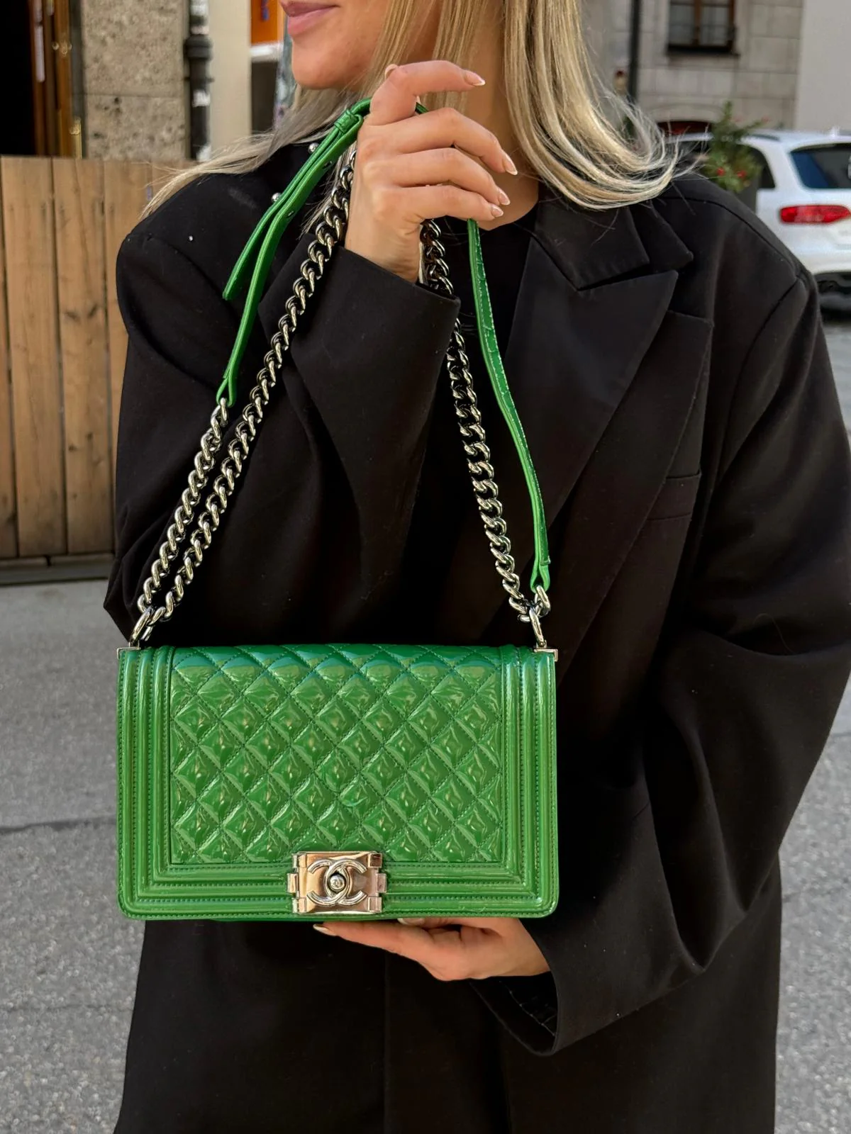 Chanel Le Boy Medium Green Lambskin Bag 2014