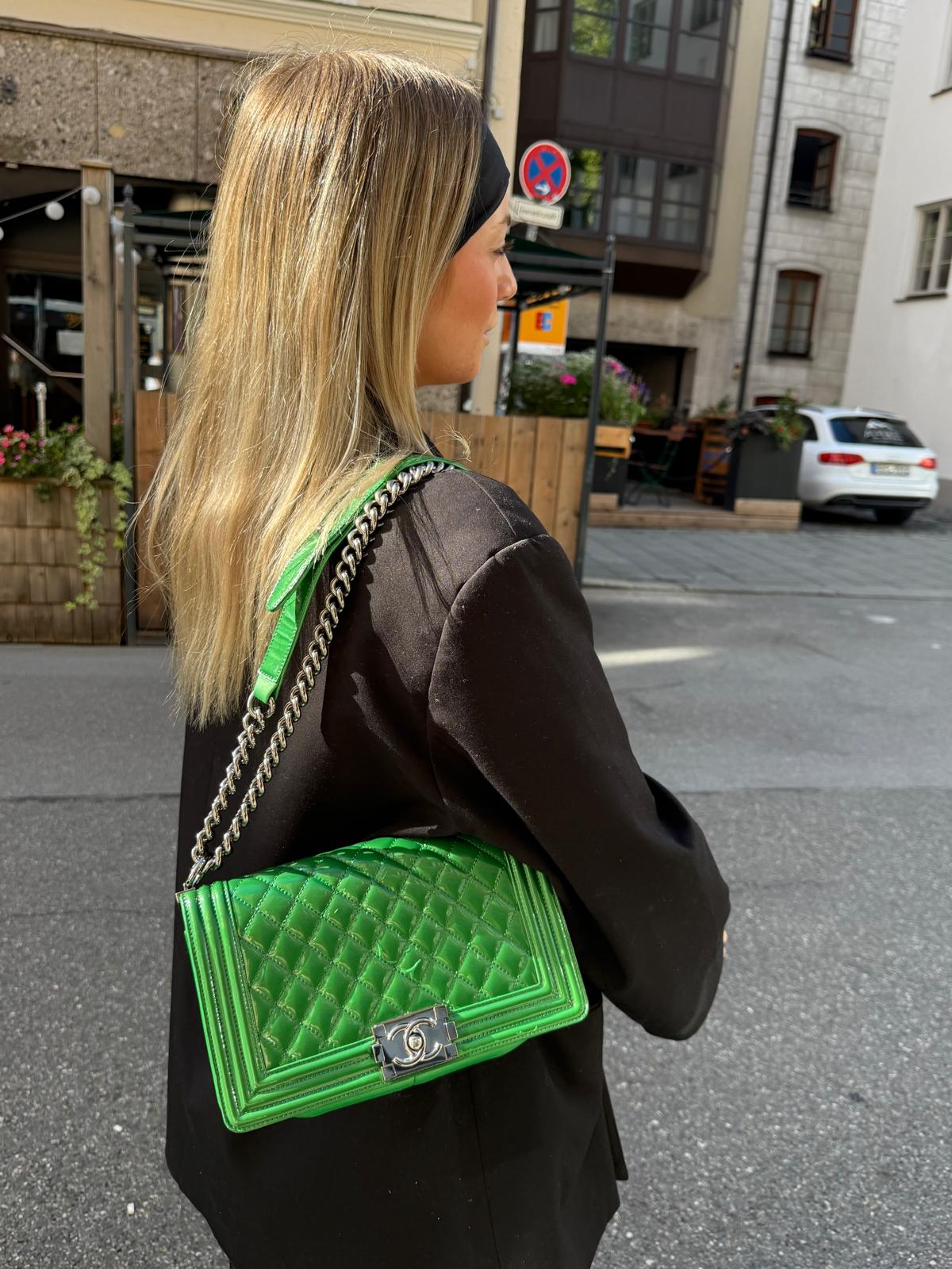 Chanel Le Boy Medium Green Lambskin Bag 2014