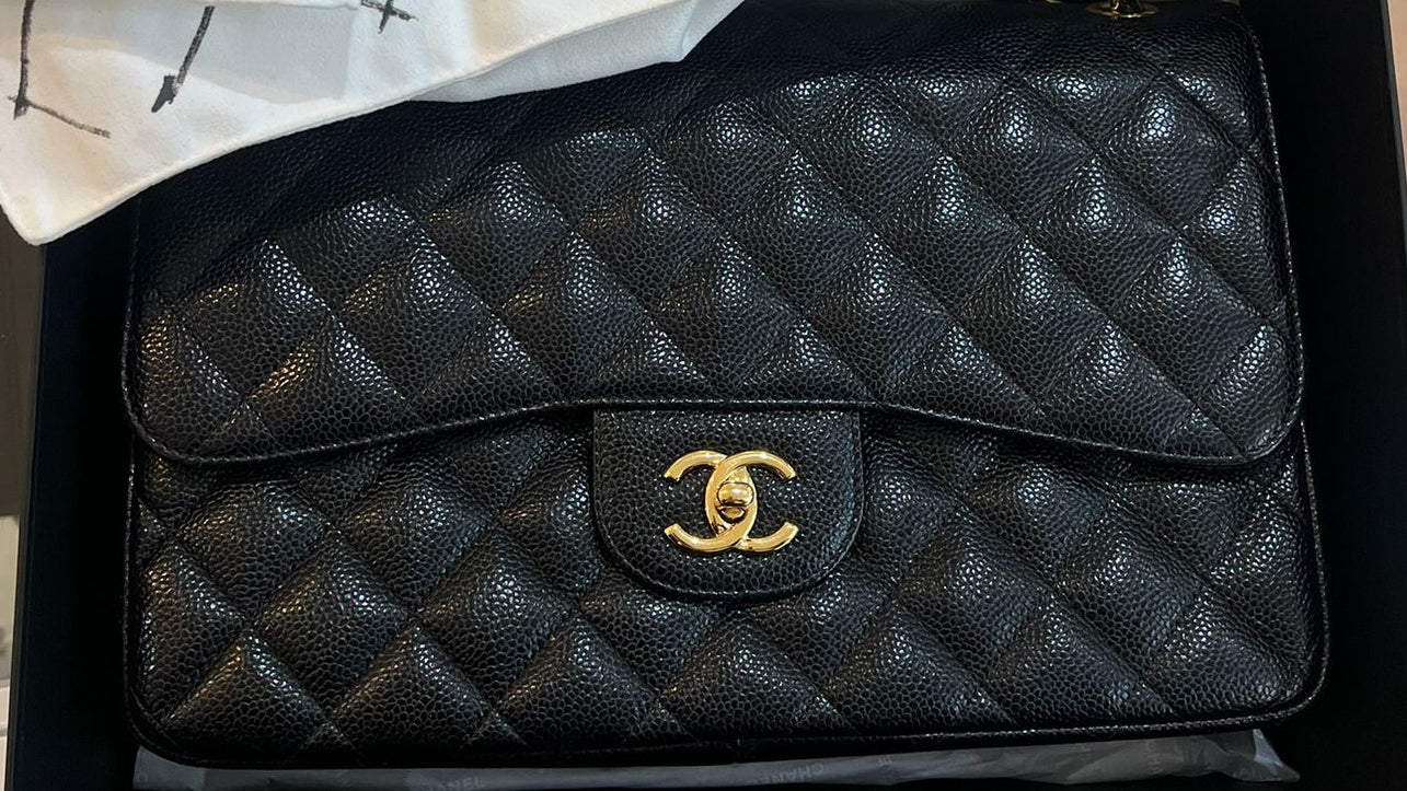 Chanel Black Classic Jumbo Double Flap Bag Caviar 2018