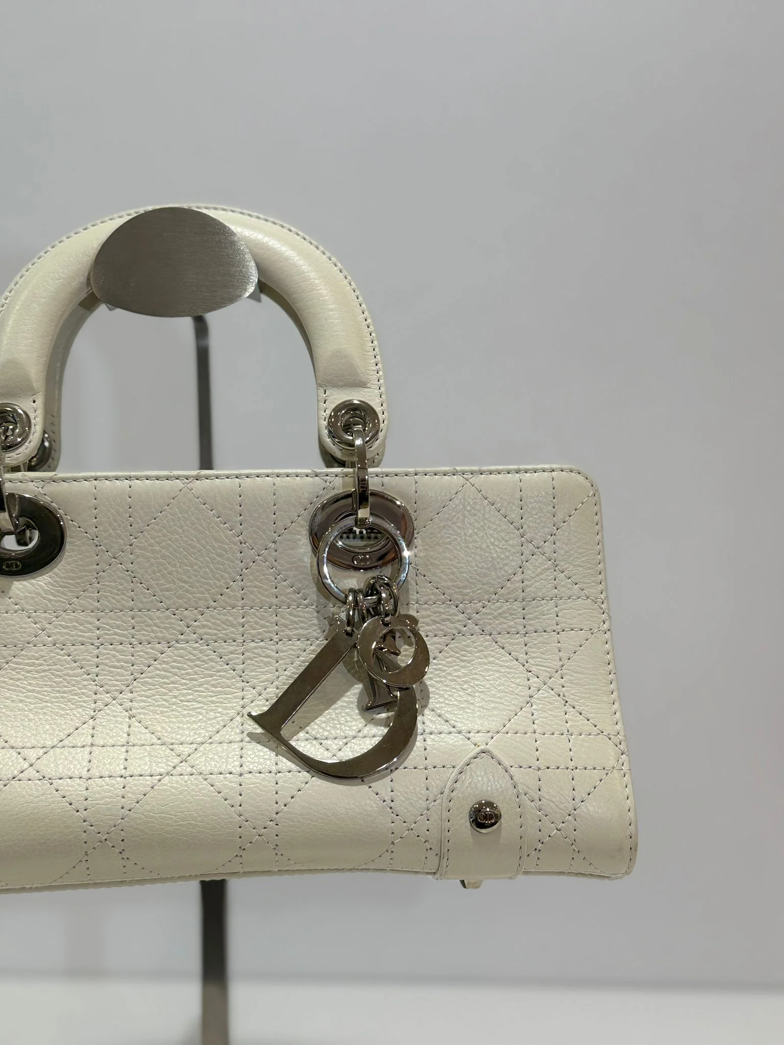 Christian Dior White Small East West Lady Dior Calfskin 2004