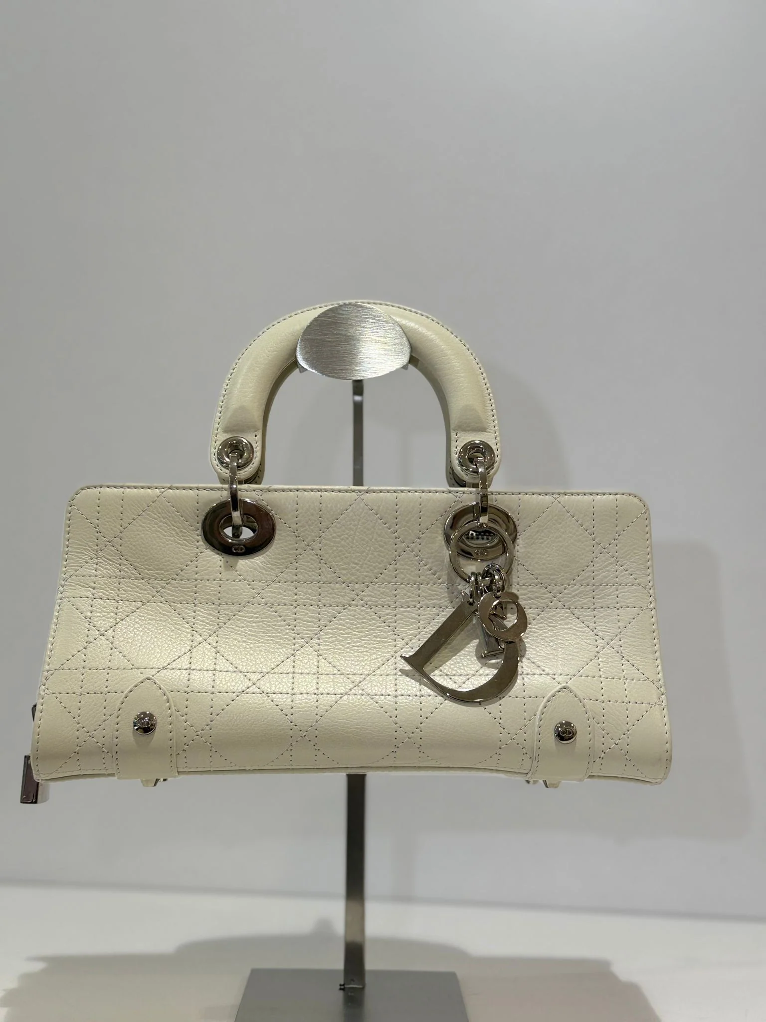 Christian Dior White Small East West Lady Dior Calfskin 2004