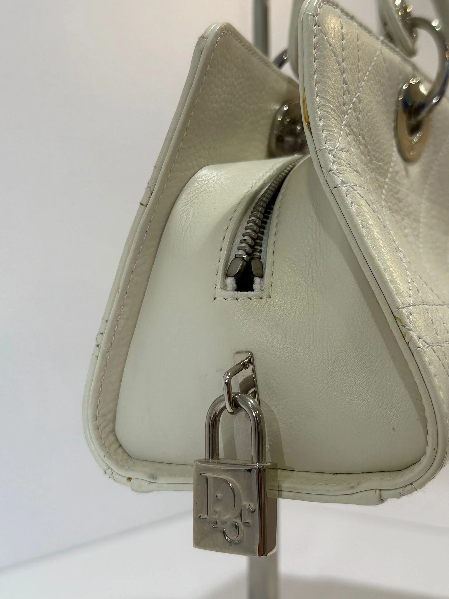 Christian Dior White Small East West Lady Dior Calfskin 2004