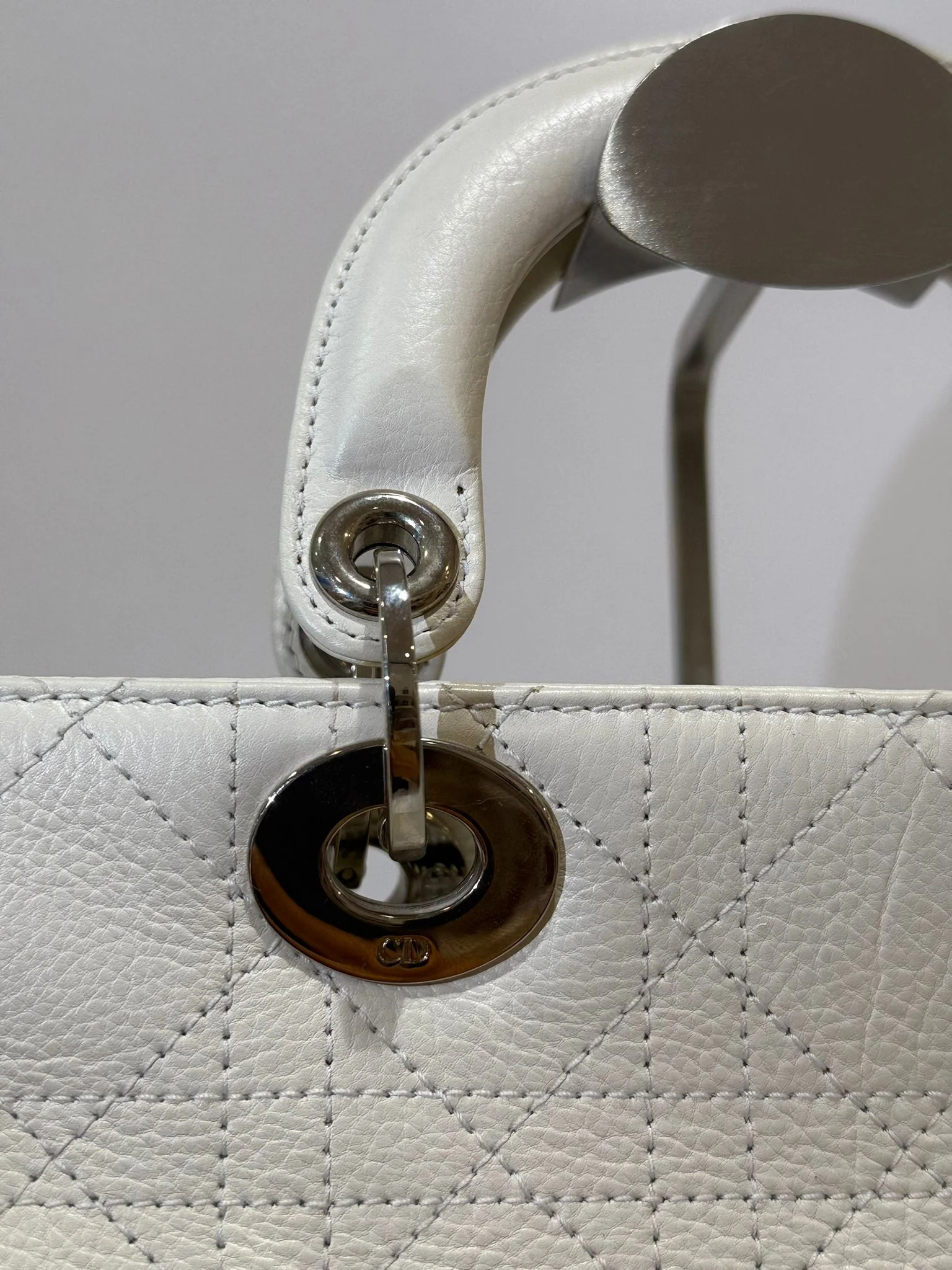 Christian Dior White Small East West Lady Dior Calfskin 2004