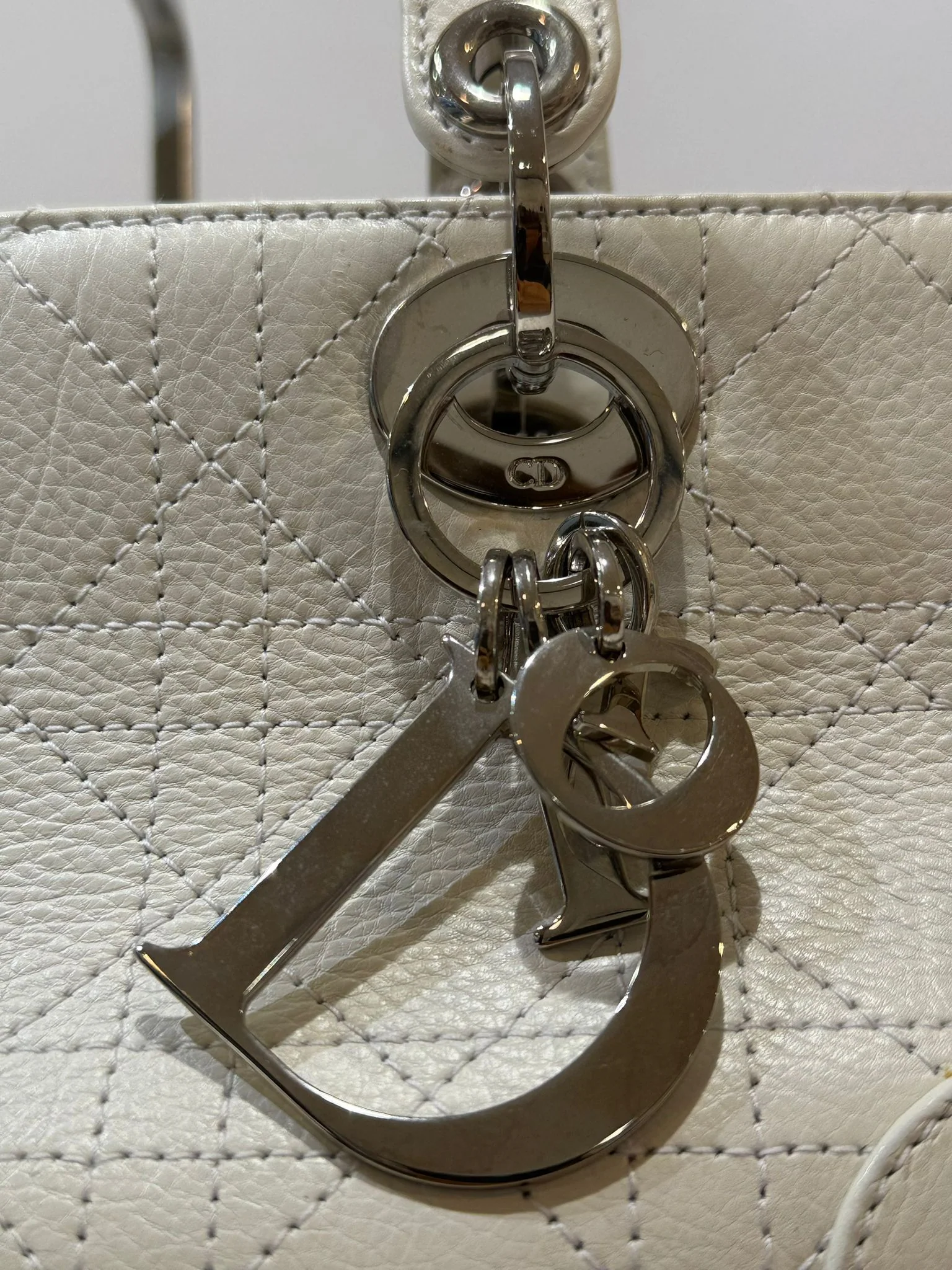 Christian Dior White Small East West Lady Dior Calfskin 2004