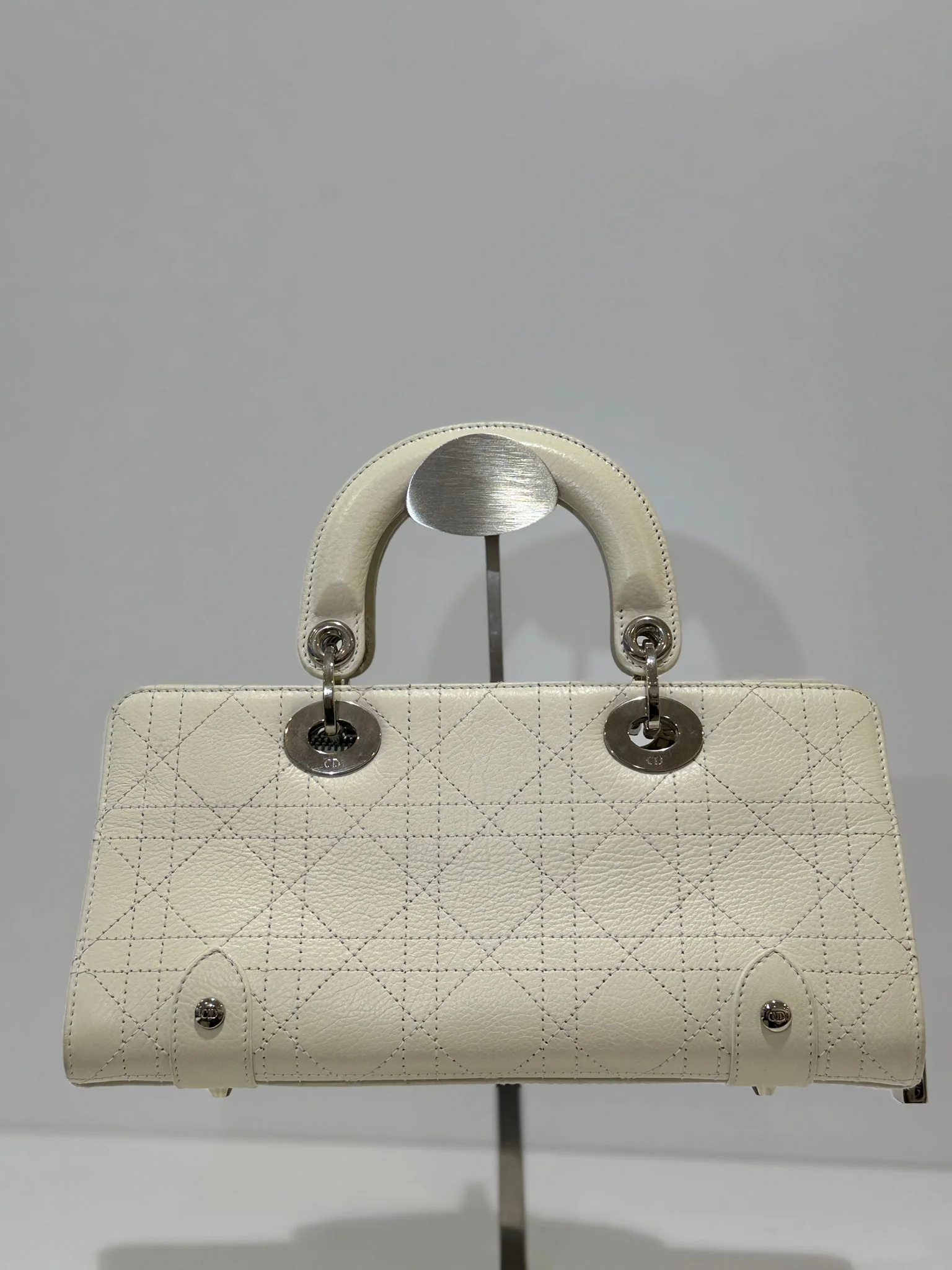 Christian Dior White Small East West Lady Dior Calfskin 2004
