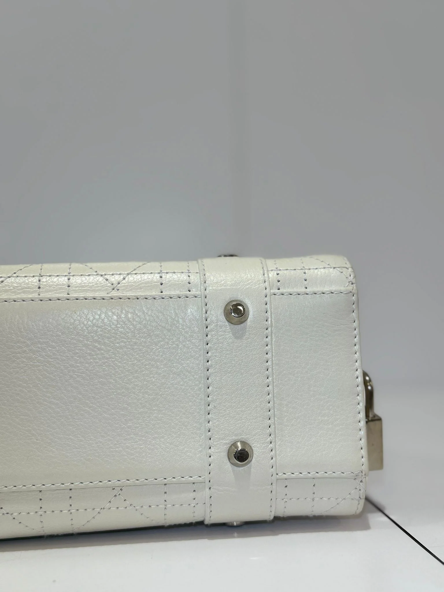 Christian Dior White Small East West Lady Dior Calfskin 2004
