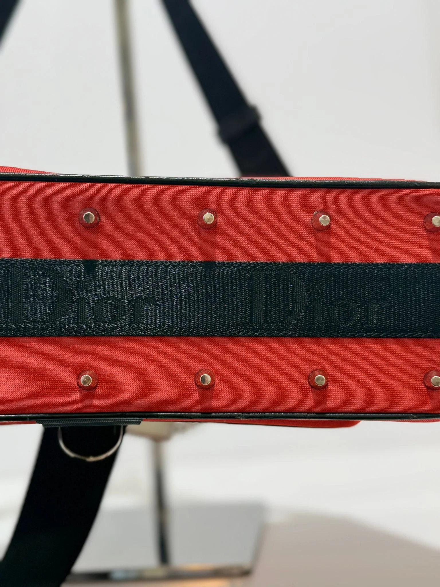Dior Red Hardcore Shoulder Bag with Black Trim and Crystal Chain