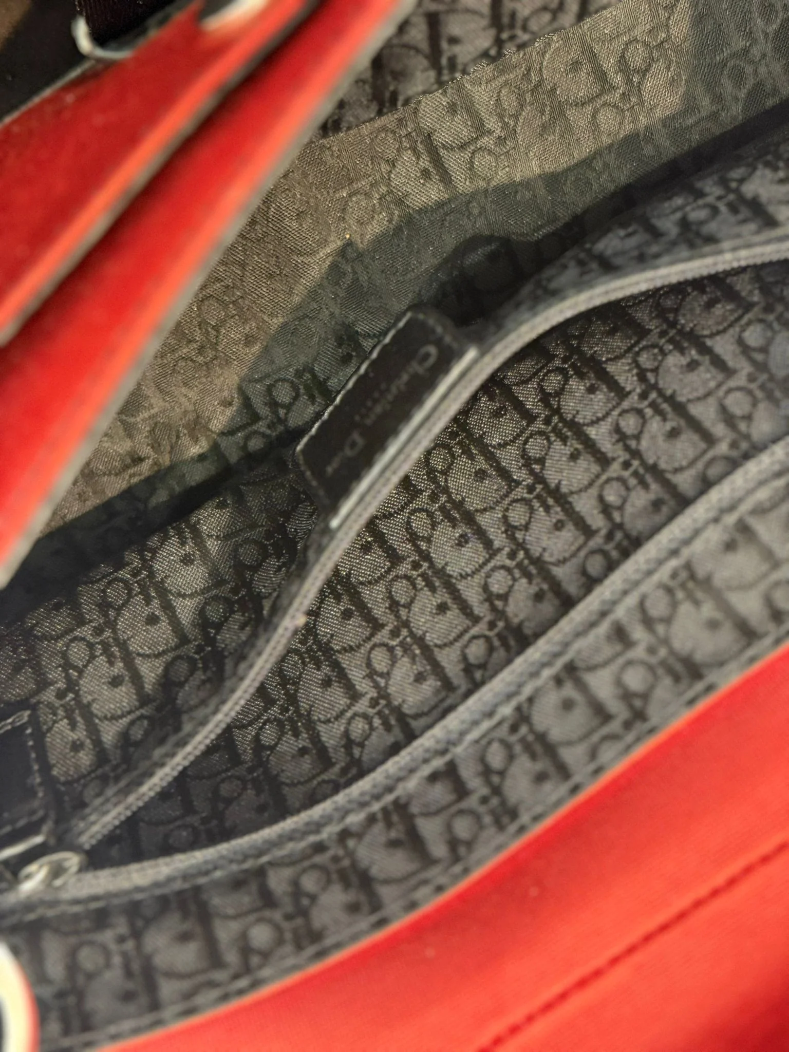 Dior Red Hardcore Shoulder Bag with Black Trim and Crystal Chain