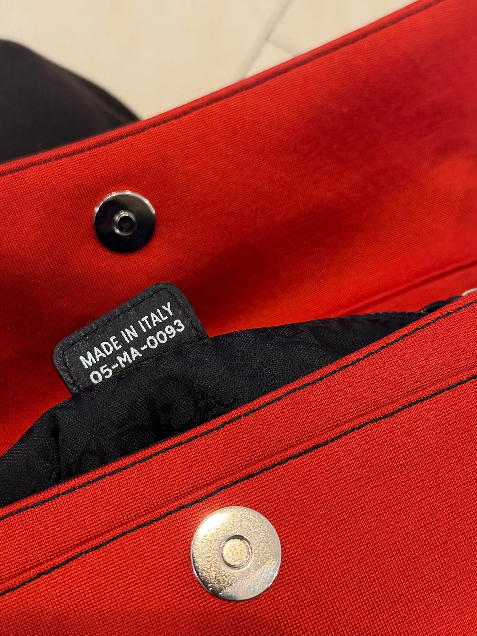 Dior Red Hardcore Shoulder Bag with Black Trim and Crystal Chain