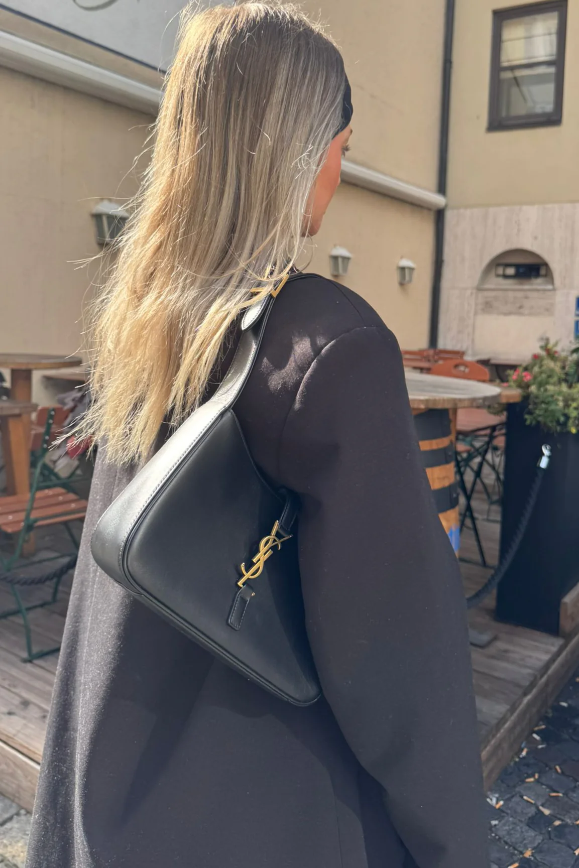 Saint Laurent Le 5 a 7 Black Hobo Bag with Gold Hardware