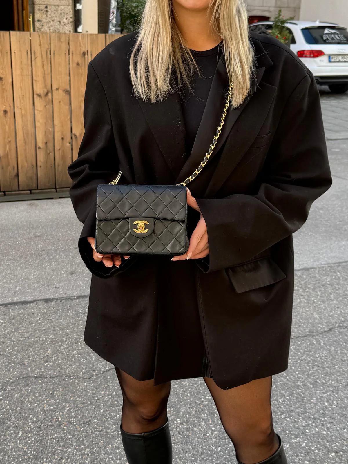 Chanel Vintage Timeless Mini Square Classic Flap Bag In Black With 24K Gold Hardware