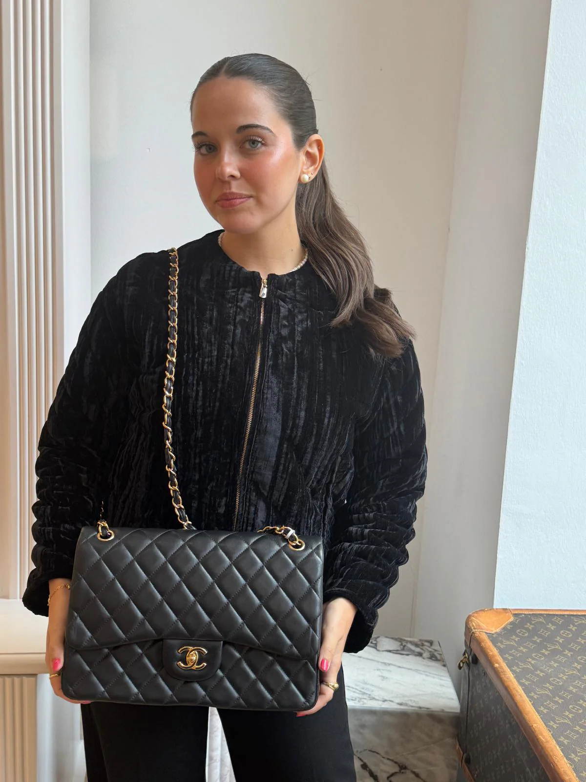 Sac Chanel Classic Jumbo double rabat en cuir d'agneau noir 2011