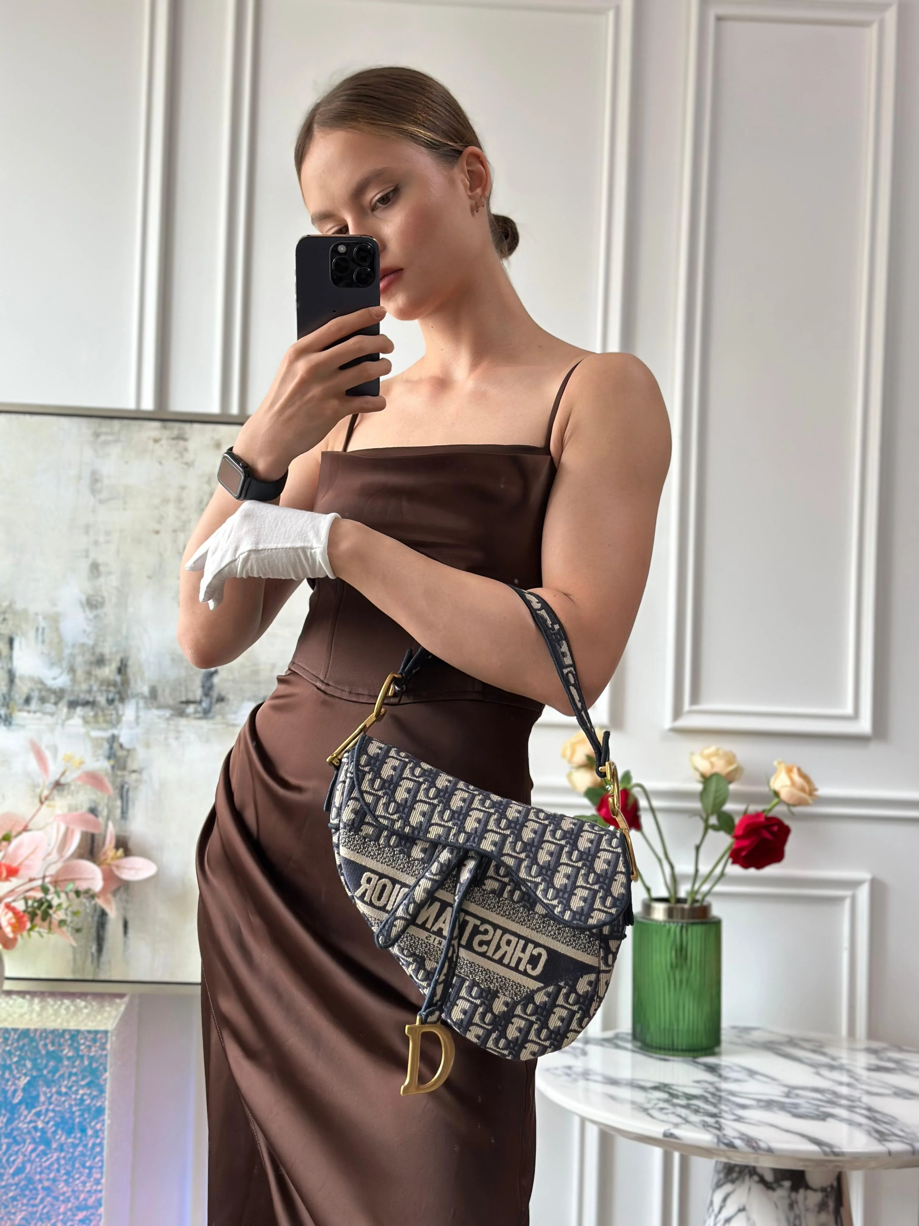 Dior Saddle Bag Blue Oblique Embroidery Bag Medium with Shoulder Strap 2021