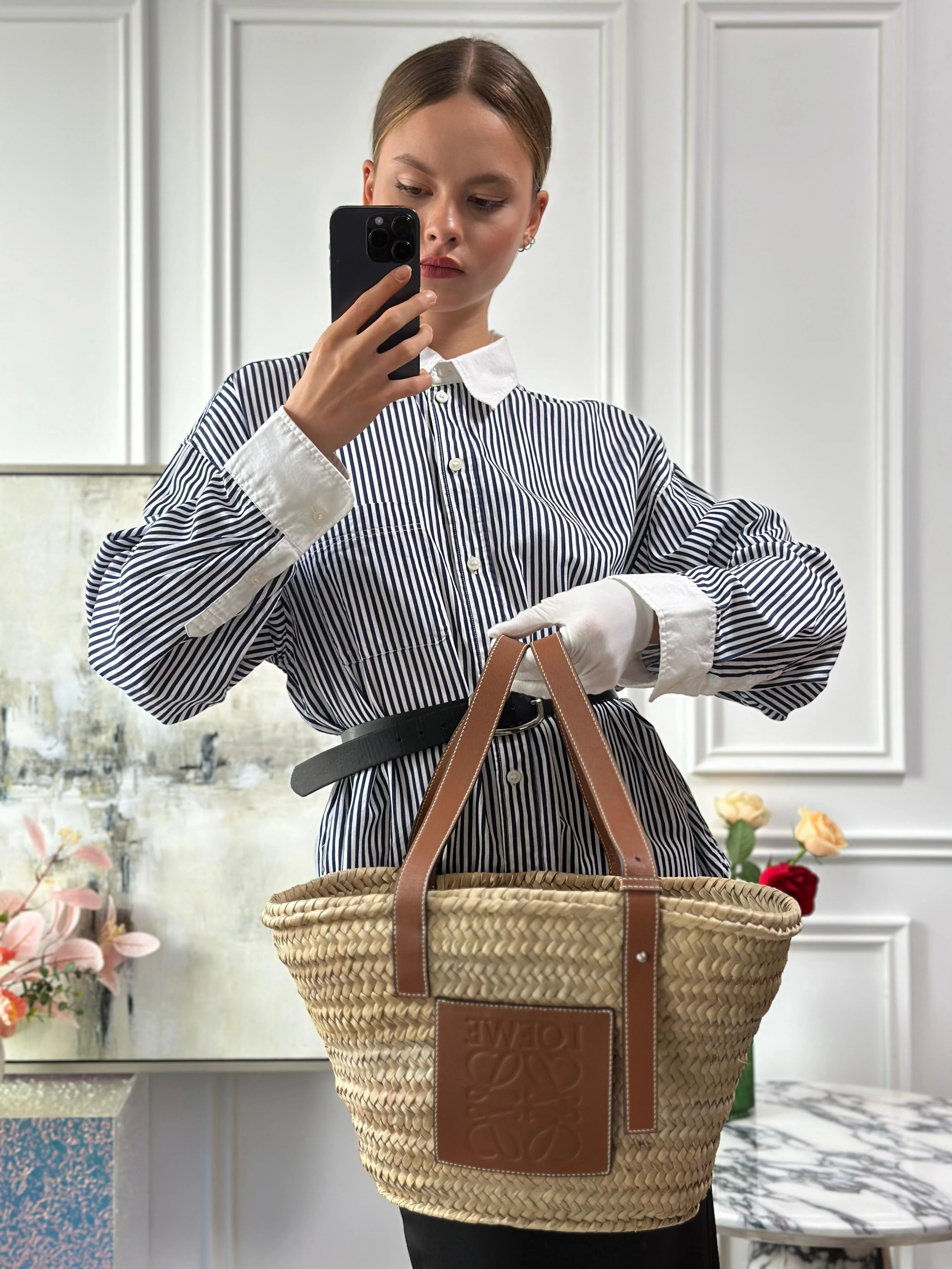 Loewe Raffia Basket Tote Brown