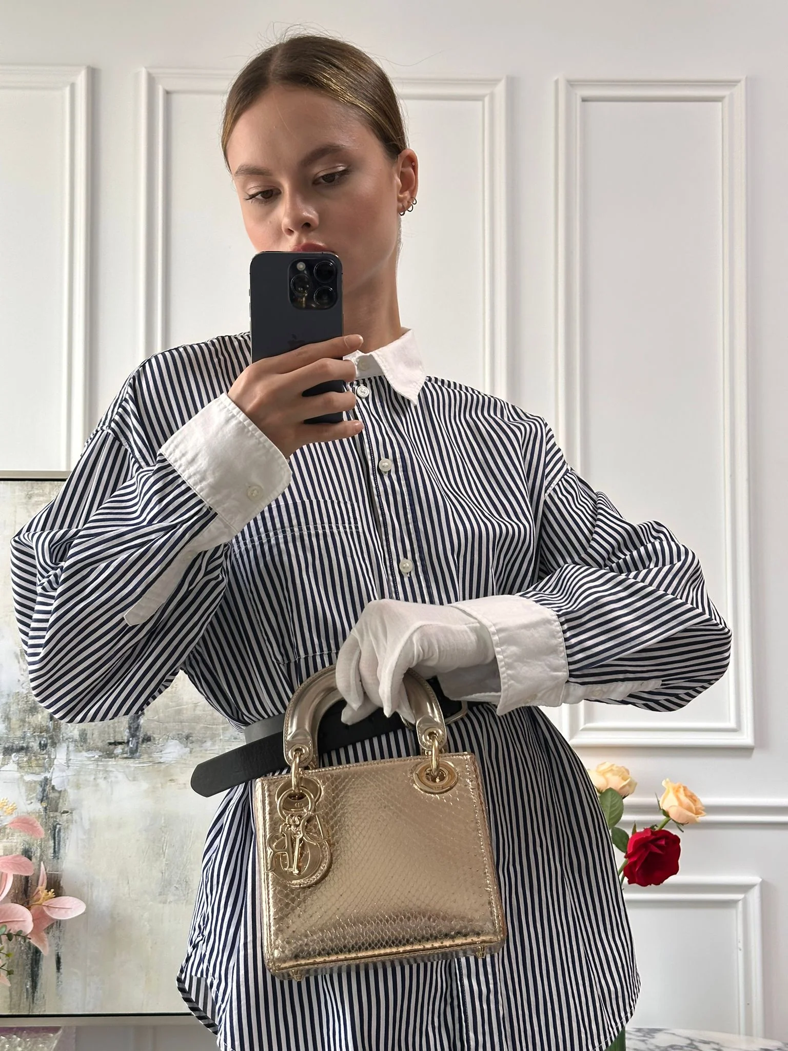 Dior Mini Lady Dior Tasche Gold aus Pythonleder mit goldenen Beschlägen