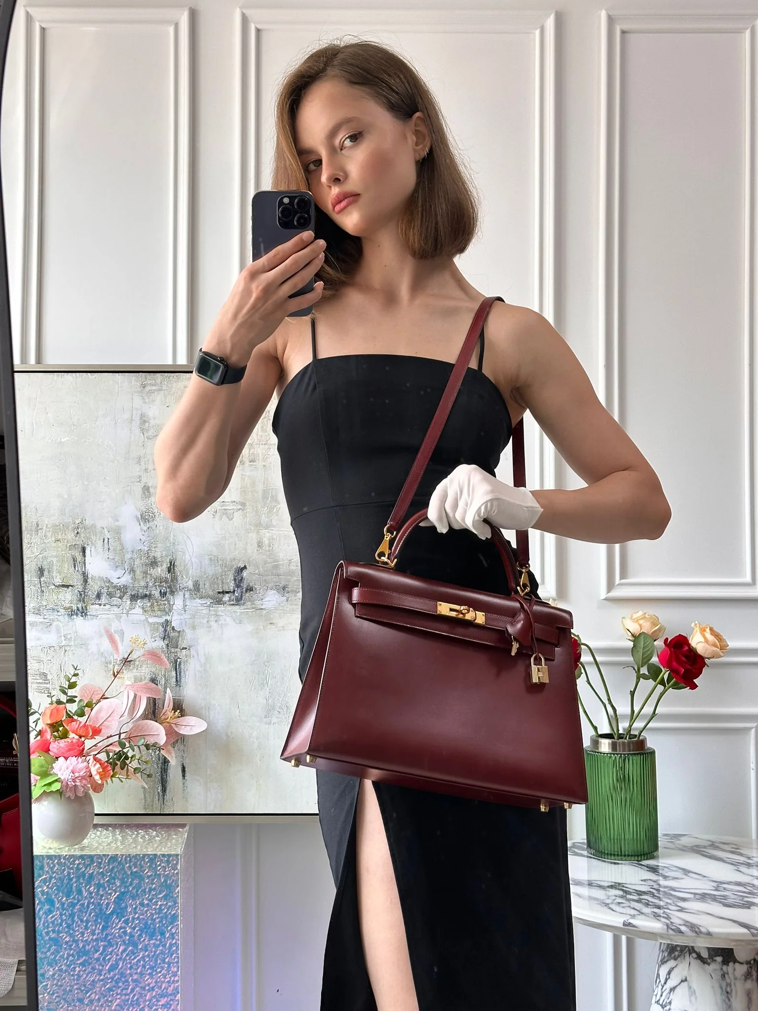 Hermes Kelly 32 Sellier Bag In Burgundy Box Leather With Gold Hardware from 2004