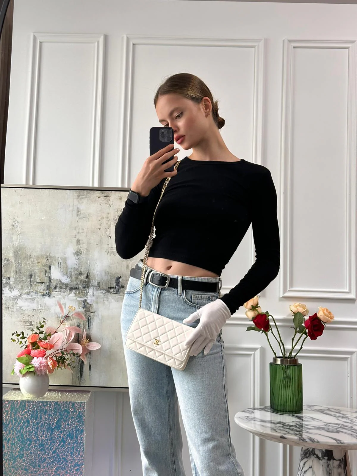 Chanel Classic Wallet on Chain (WOC) 22B White Enamel