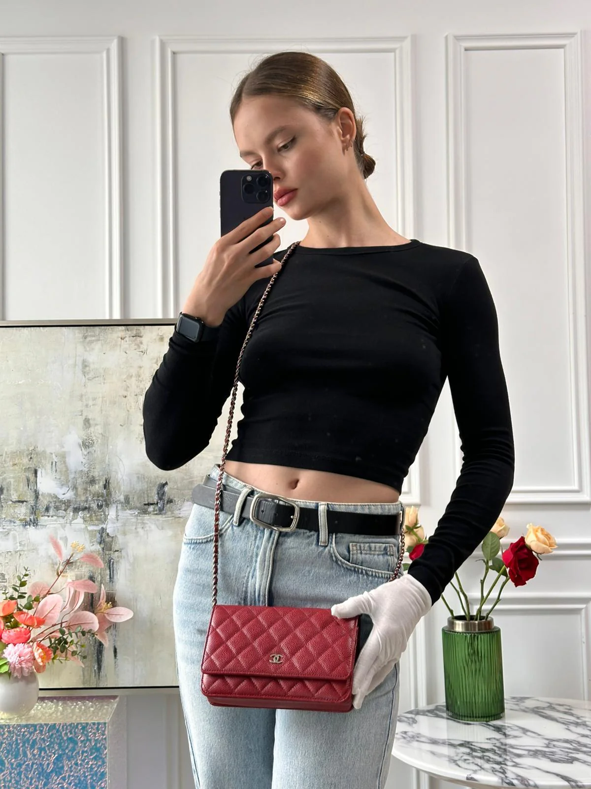 Chanel Wallet on Chain( woc) Bag Red Caviar Leather