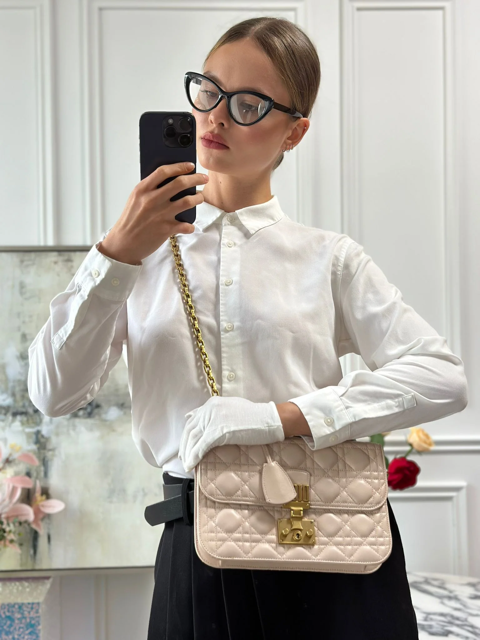 Christian Dior Pink Small Flap Shoulder Bag Lambskin 2017