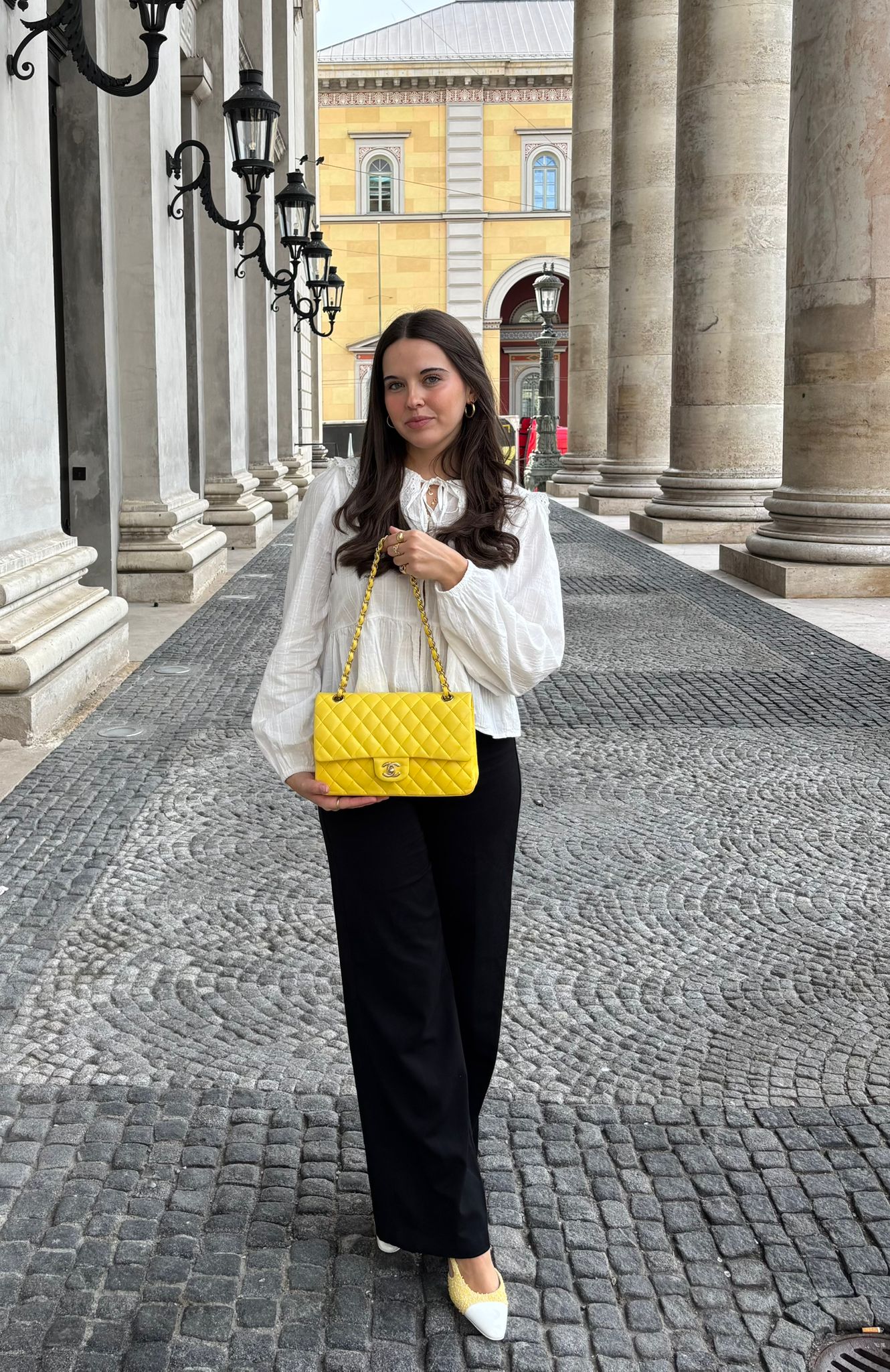 Chanel Yellow Lambskin Quilted Medium Double Flap Gold Hardware