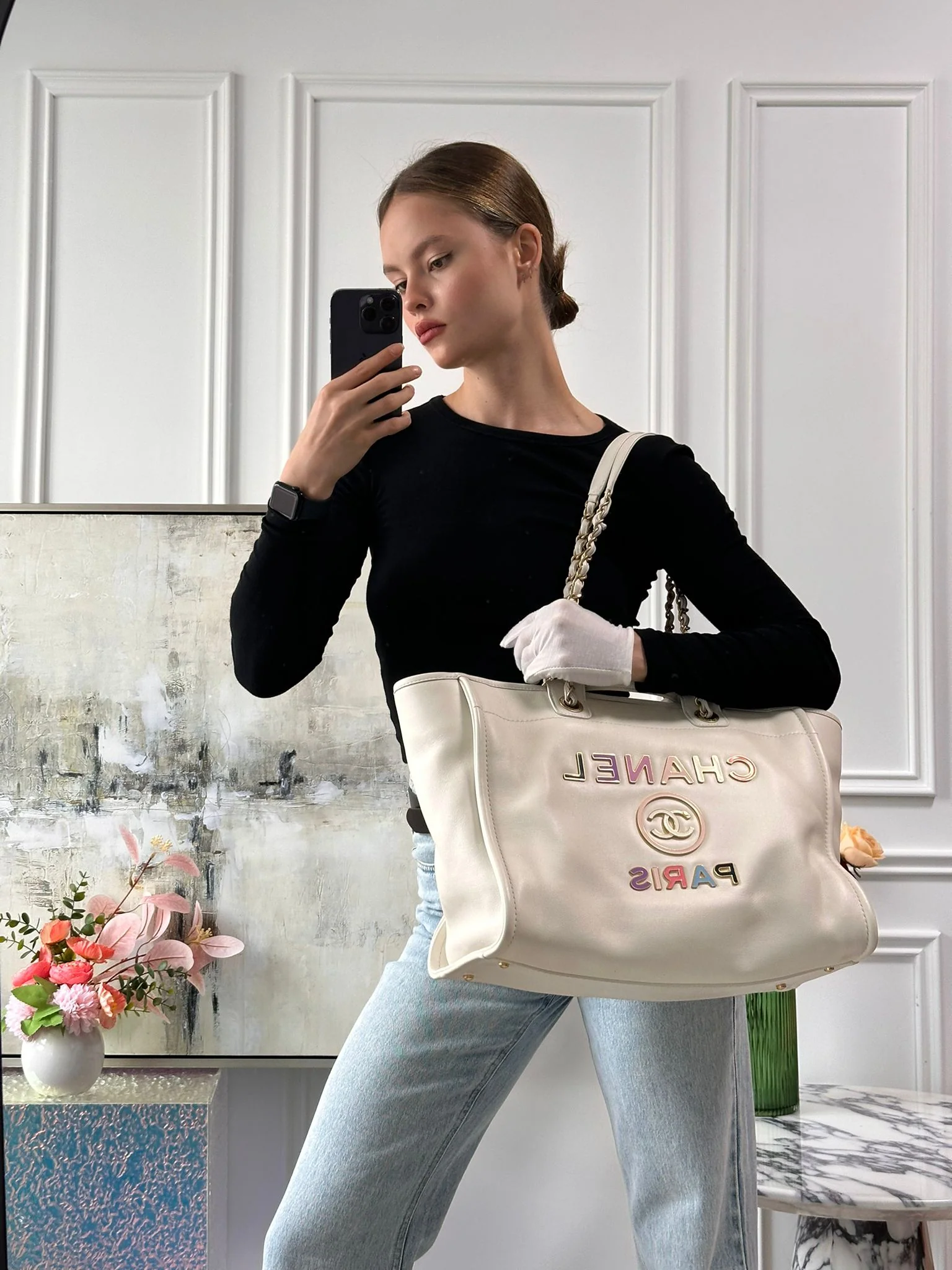 Chanel Deauville Tote Bag With Pouch Enamel White Multicolour (2022 Spring/Summer Limited Edition)