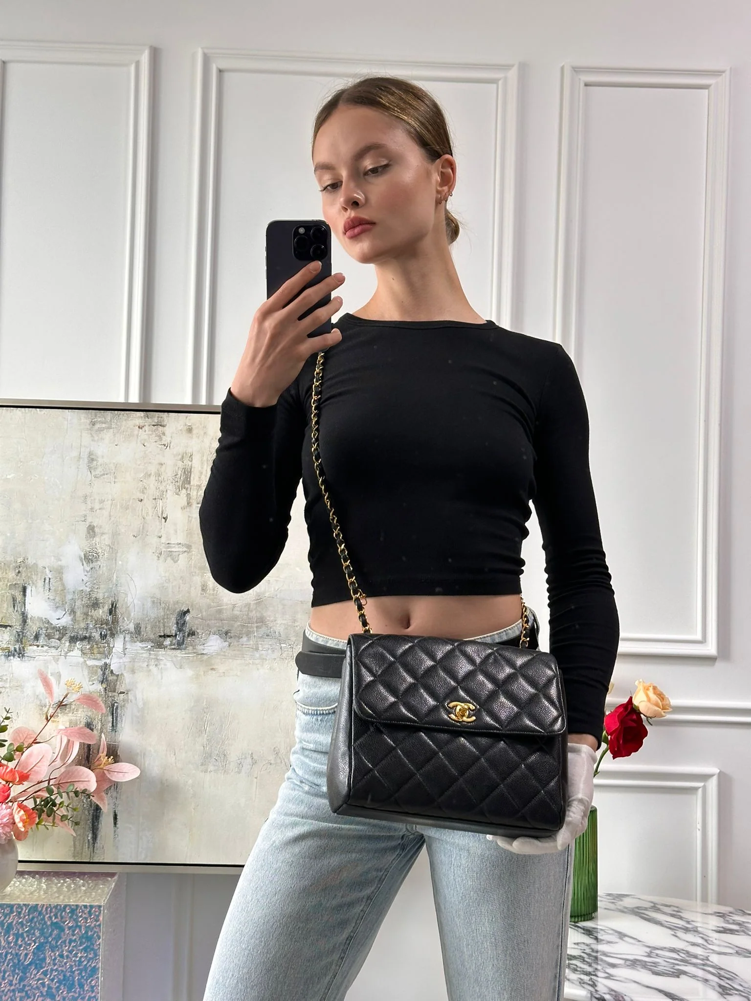 Sac Chanel Vintage Classique Kelly à rabat simple – Caviar noir