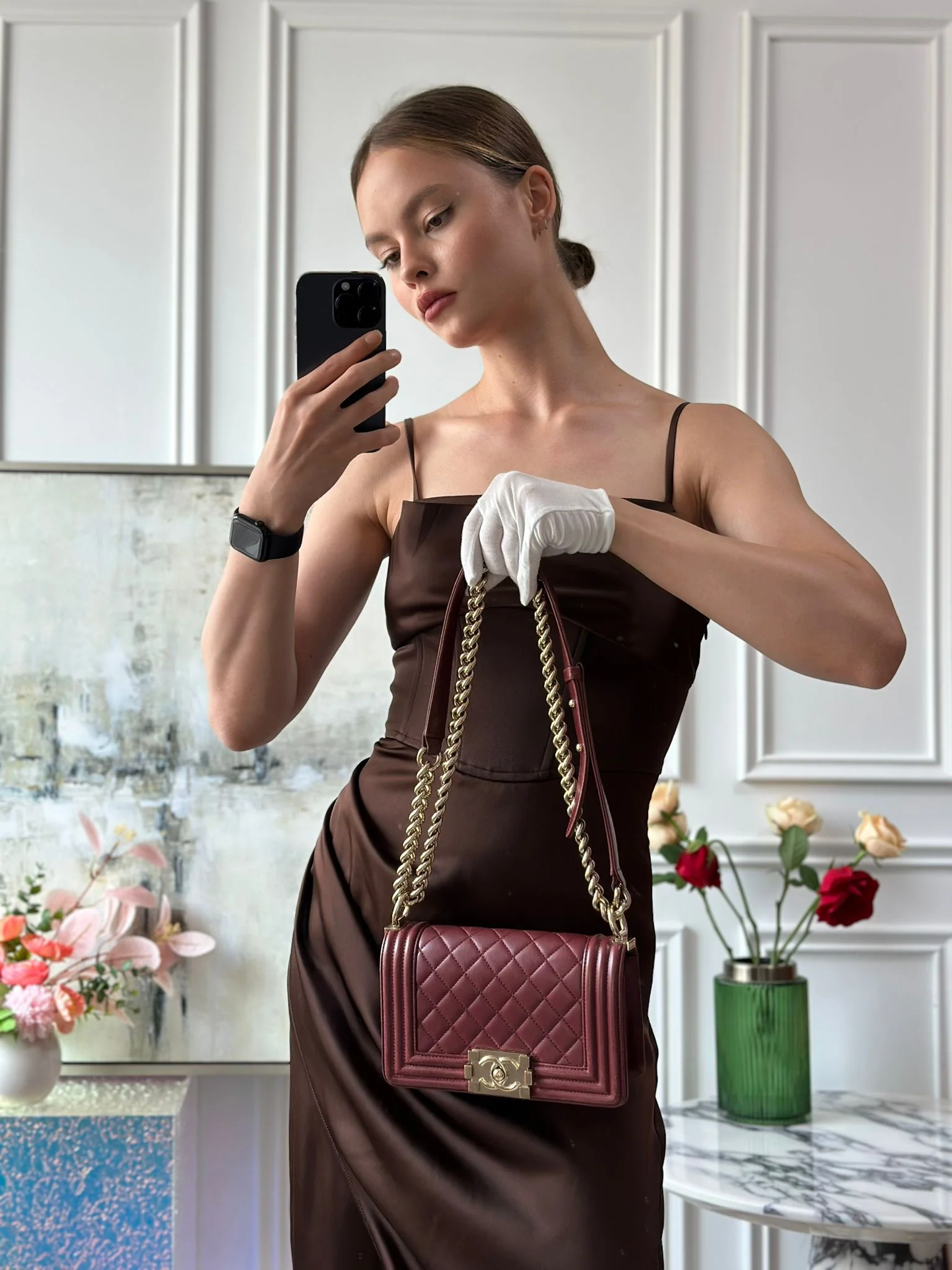 Chanel Le Boy Bag Mini Burgundy Burgundy Lambskin