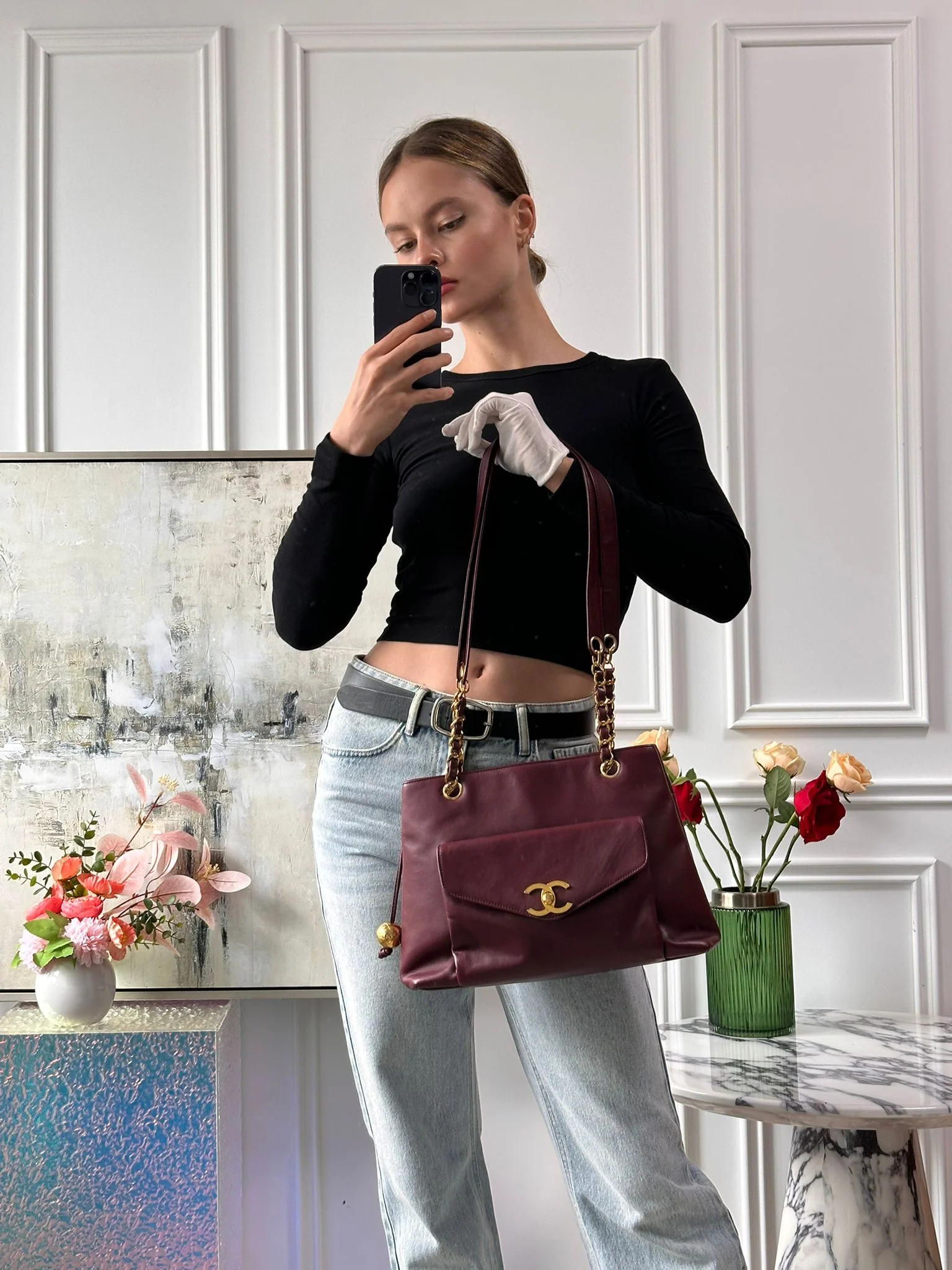 Chanel Vintage Timeless Tote Burgundy Red