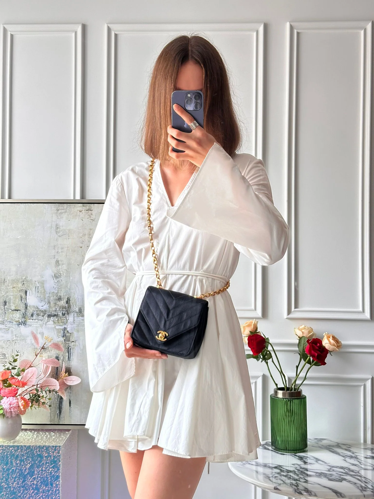 Chanel Timeless Chevron Mini Square Silk Dark Blue