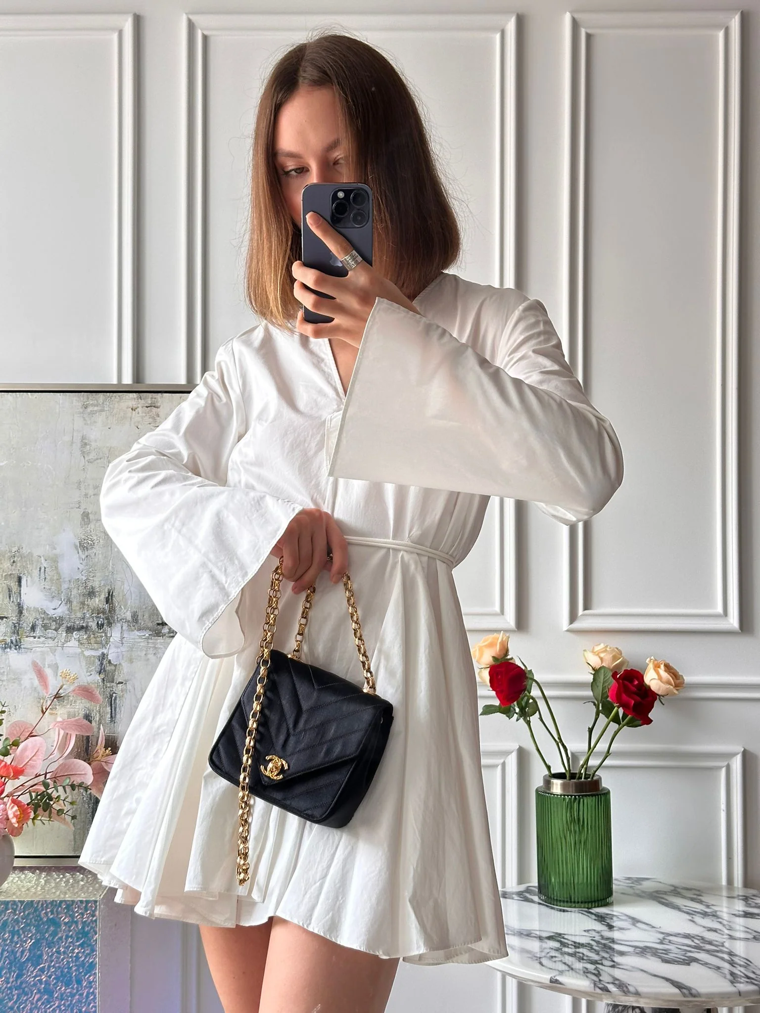 Chanel Timeless Chevron Mini Square Silk Dark Blue