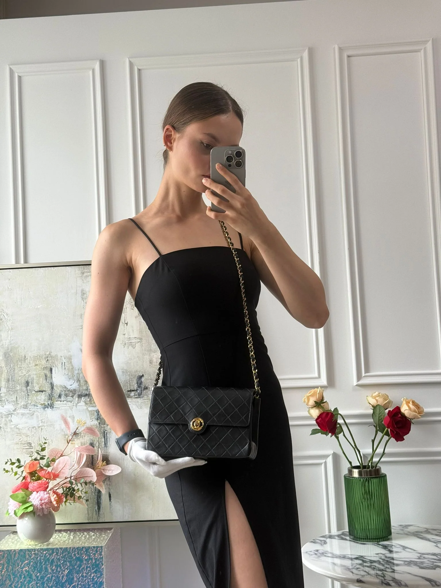 Sac Chanel Timeless Classic Vintage noir à rabat simple