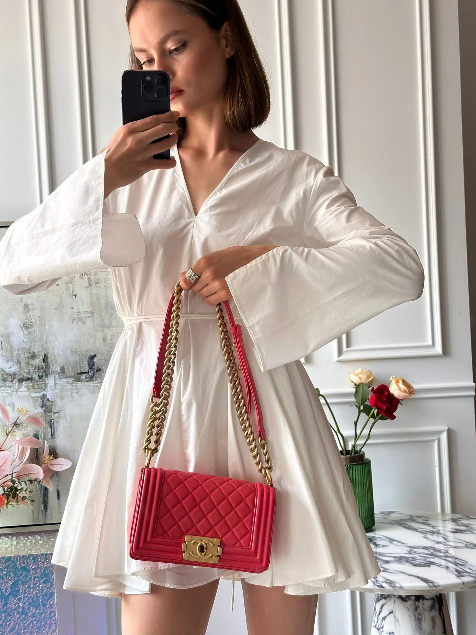 Chanel Lambskin Quilted Small Boy Flap Bag in Pink with Gold Hardware