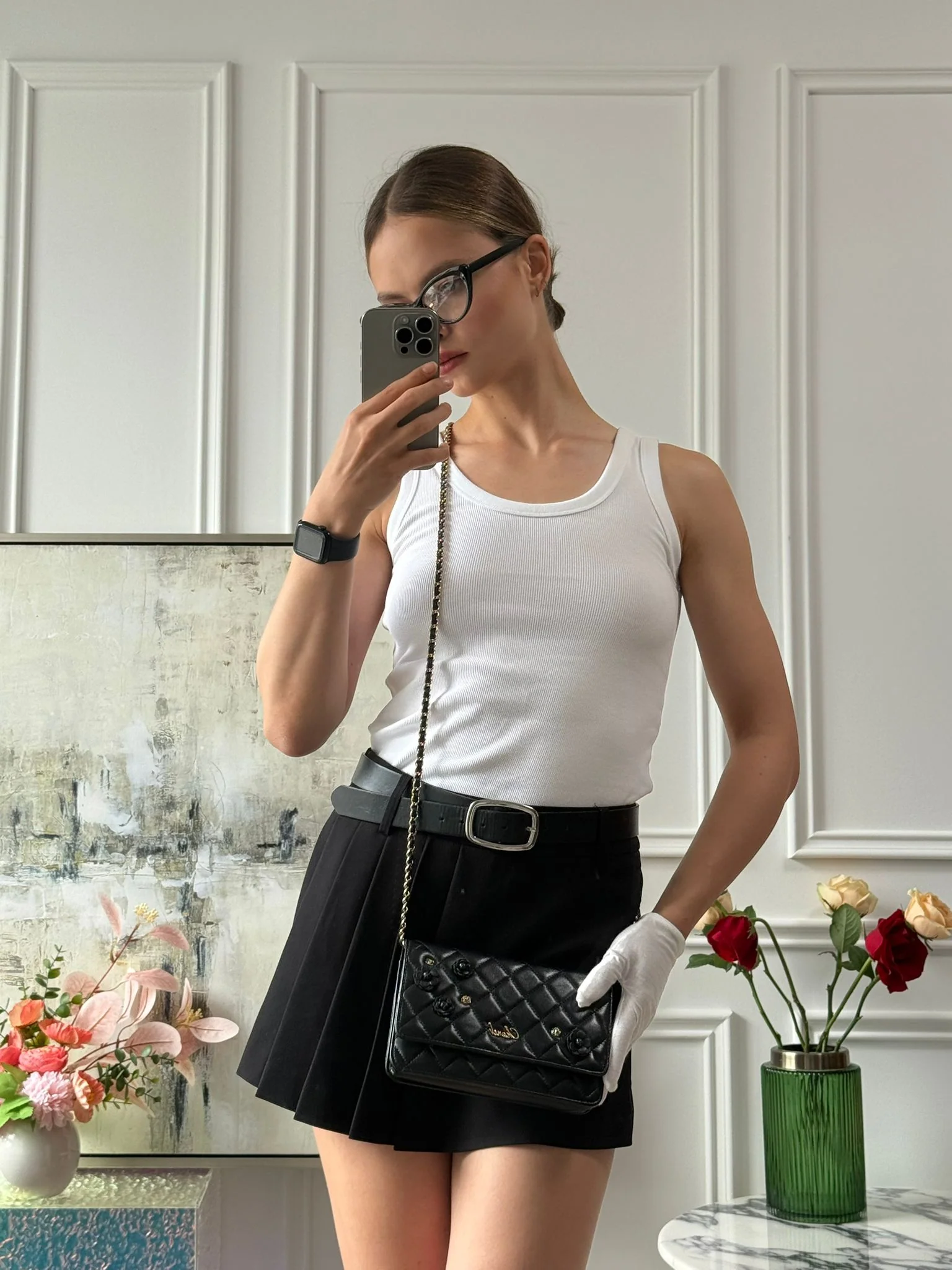 Chanel Wallet On Chain(woc) Black Camelia