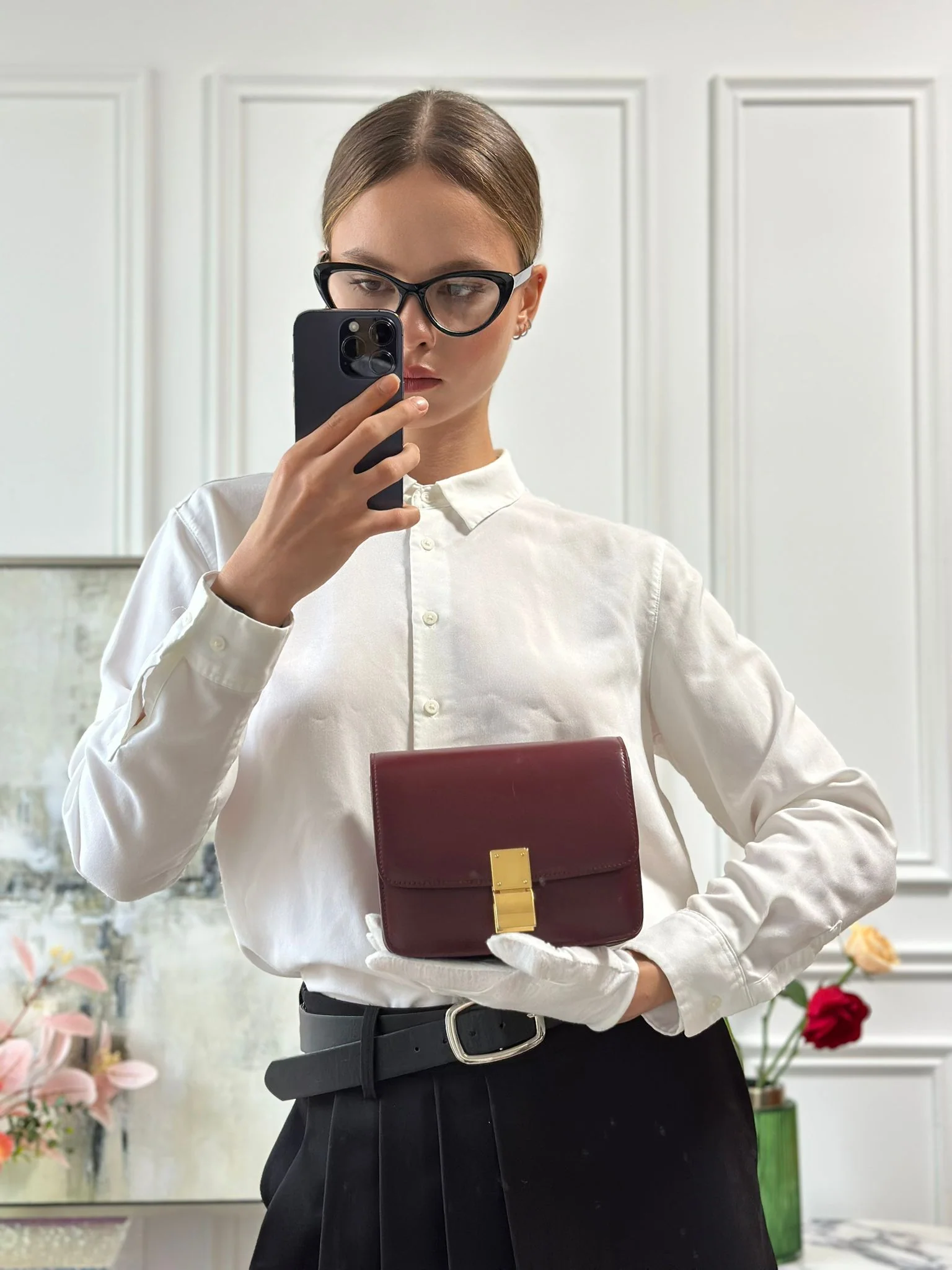 Celine Burgundy Classic Box Small Leather Shoulder Bag