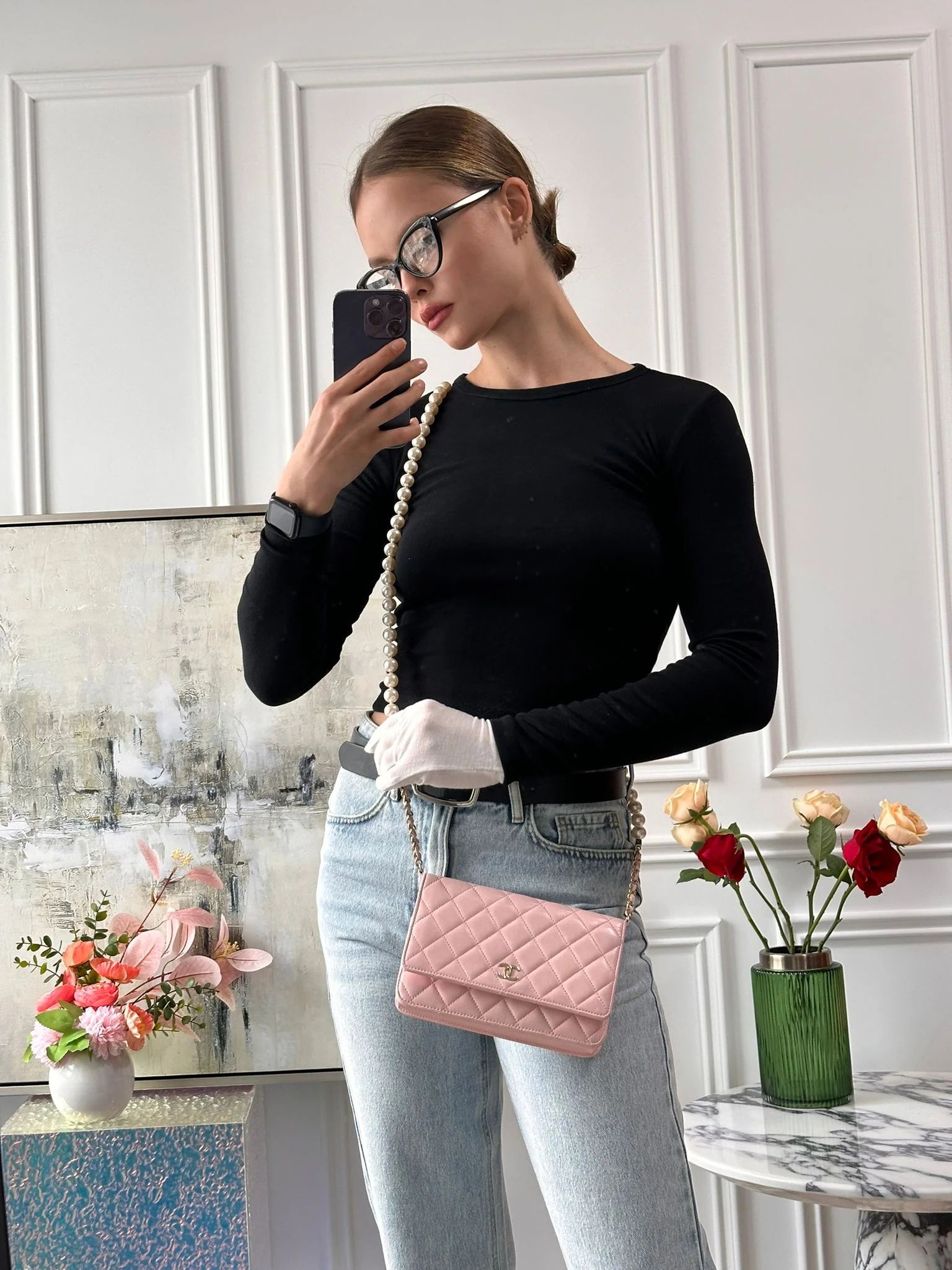 Chanel Wallet on Chain (WOC) Barbie Pink with Pearl Strap